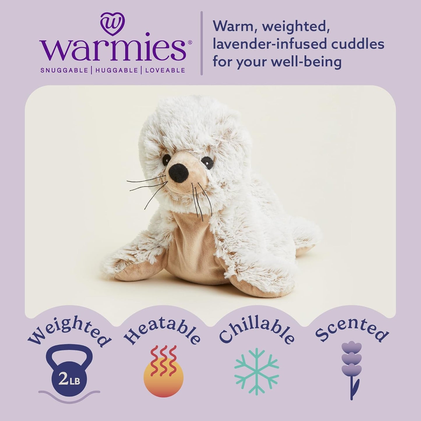 Warmies Microwavable & Weighted Stuffed Animals, Seal - Heated Stuffed Animal Plushie for Warmth & Comfort - Cute Soft Plush Toys for Adults & Children (Boys, Girls, Babies & Toddlers)