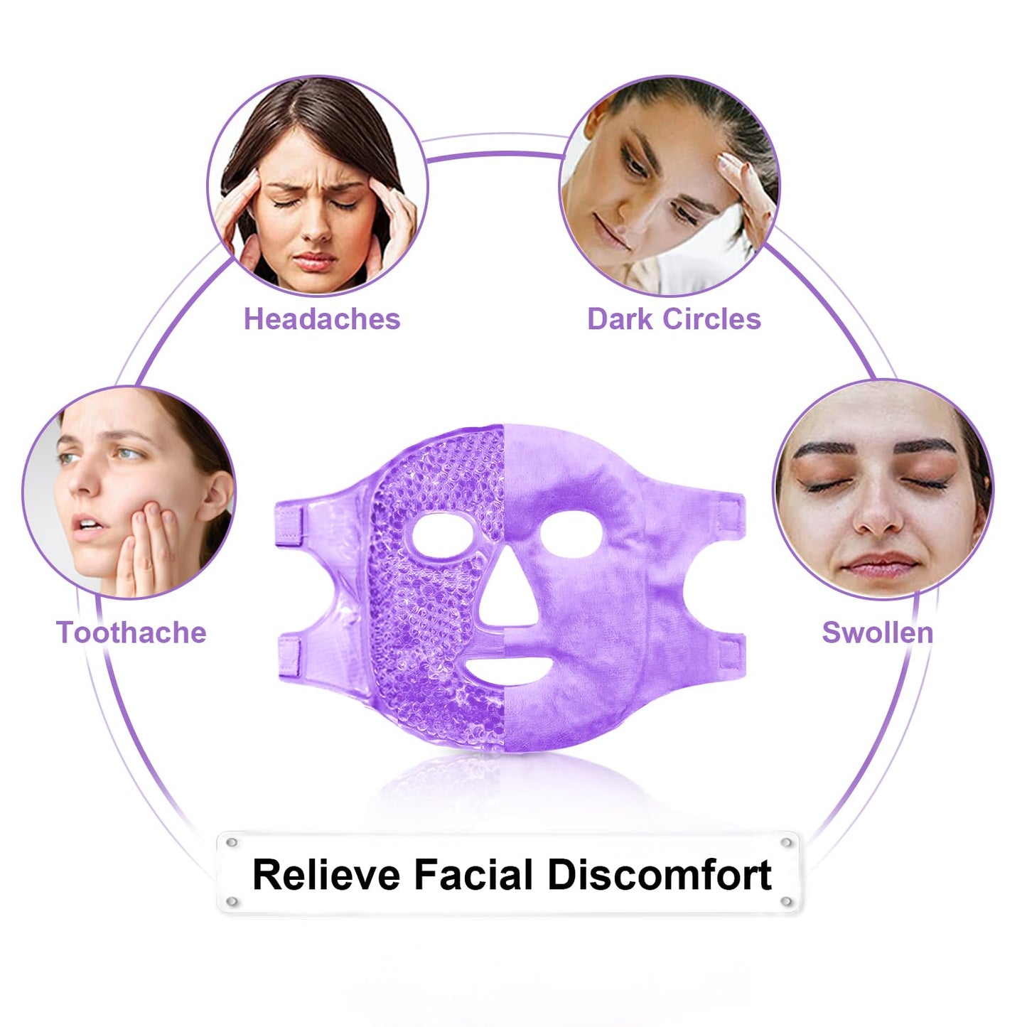 Reusable Ice Face Mask Set - Hot & Cold Therapy for Migraine, Wisdom Tooth Pain, Puffiness Relief with 2 Silicone Covers, Cooling Gel Pad for Swelling