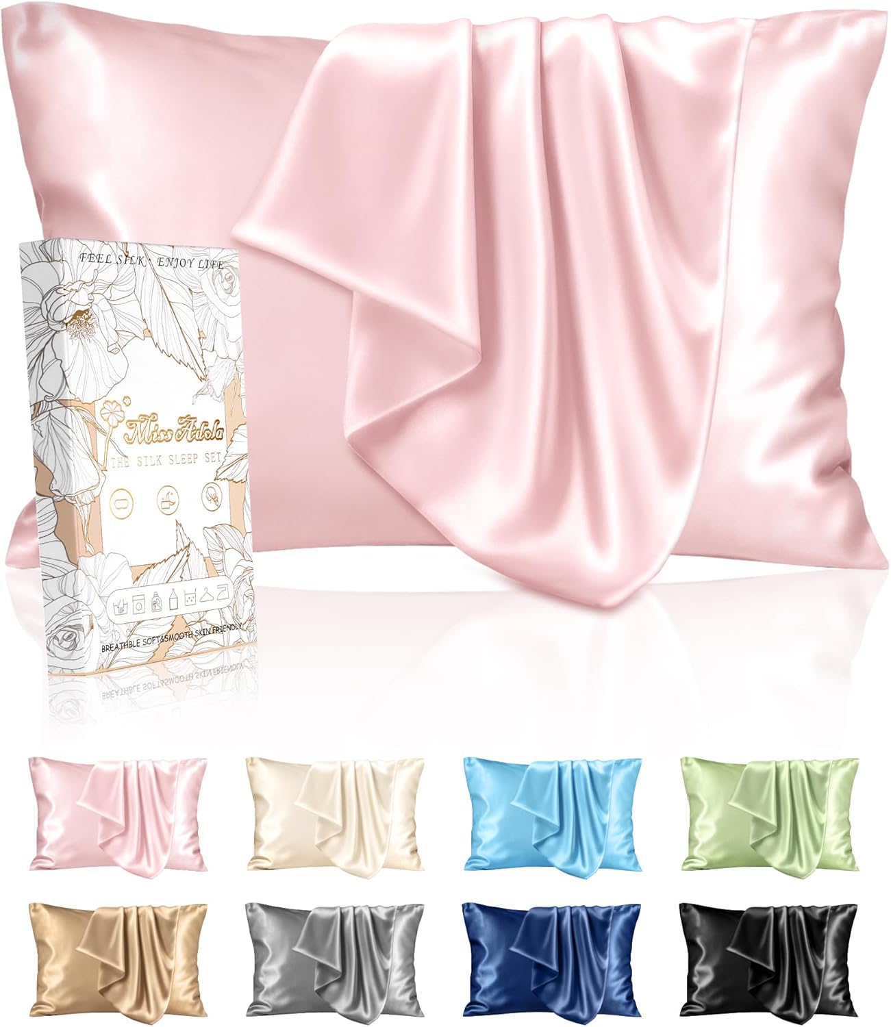 Silk Pillowcase 2 Pack - Pillow Cases King Set of 2 Size 20" x 36" for Hair and Skin Smooth Soft Breathable with Hidden Zipper Cooling Pillow Covers for Sleeping Women, Coral