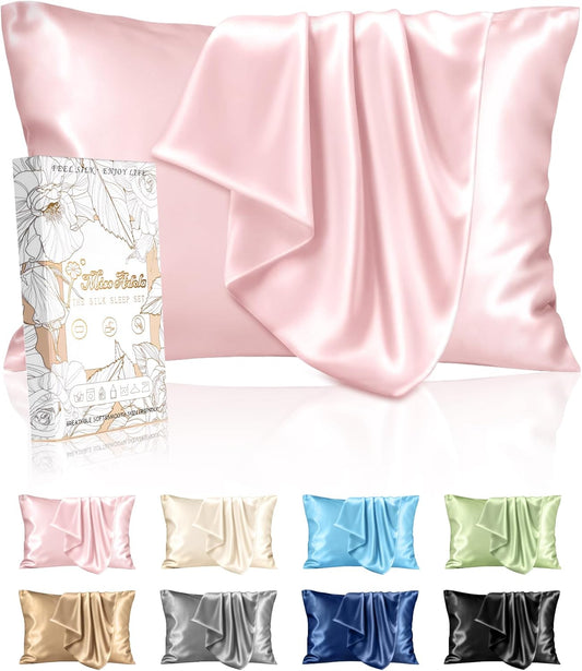 Silk Pillowcase 2 Pack - Pillow Cases King Set of 2 Size 20" x 36" for Hair and Skin Smooth Soft Breathable with Hidden Zipper Cooling Pillow Covers for Sleeping Women, Coral