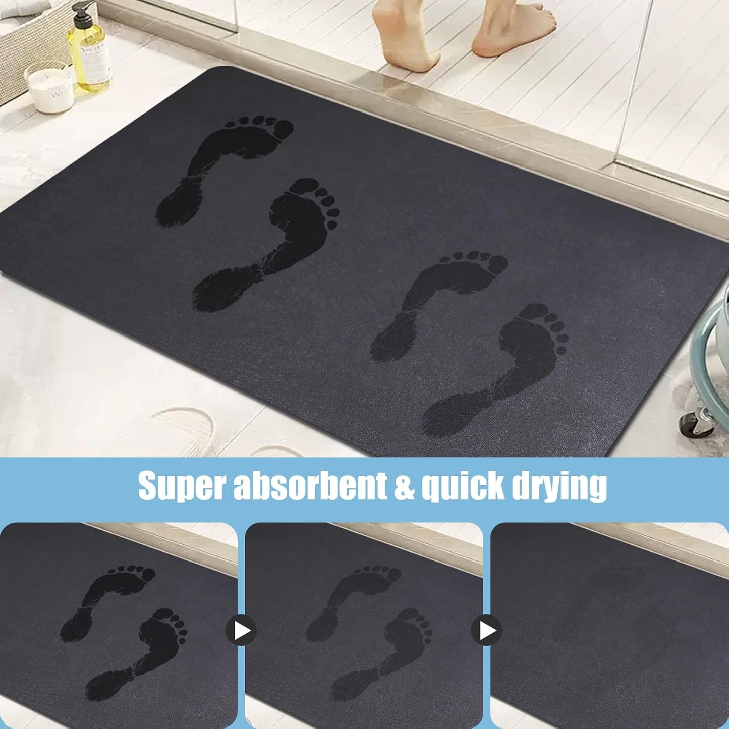 Diatomaceous Earth Bath mat Bathroom Rugs Super Absorbent Quick Dry Non Slip Bath Mat Thin Bathroom Floor Mats Fit Under Door-Shower Rug for in Front of Bathtub Shower, Dark Grey, 19.6"x31.5"