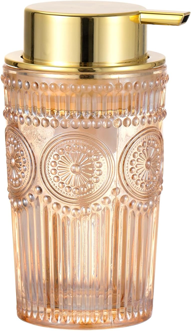 Foaming Hand Soap Dispenser, Glass Foam Soap Holder, Refillable Lotion Dispenser (L-Gold-Foaming)