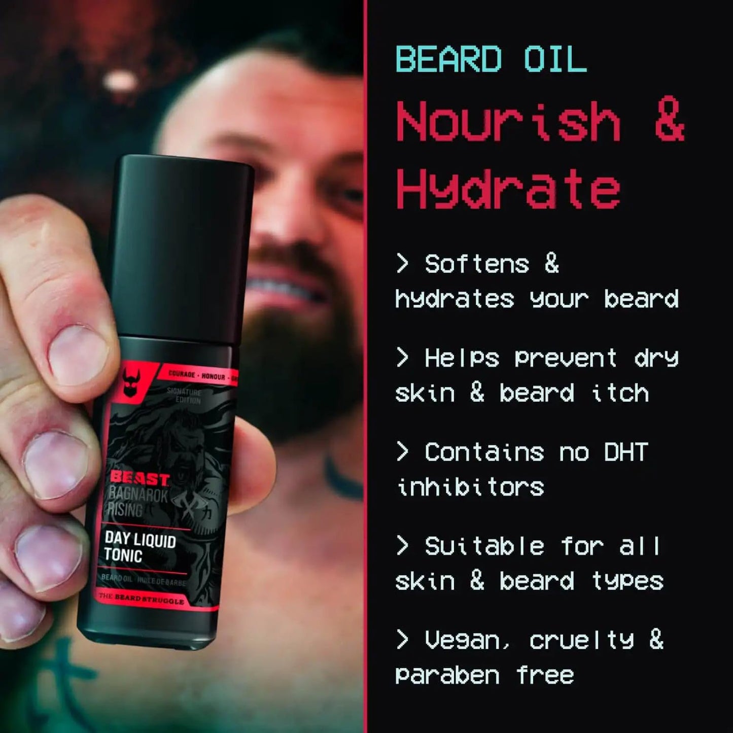 The Beard Struggle The Beast Line Beard Growth Oil for Men Ragnarok Rising Eddie Hall Beast Line - Signature Edition - Night Liquid Elixir Beard Oil & Beard Softner 1 fl oz