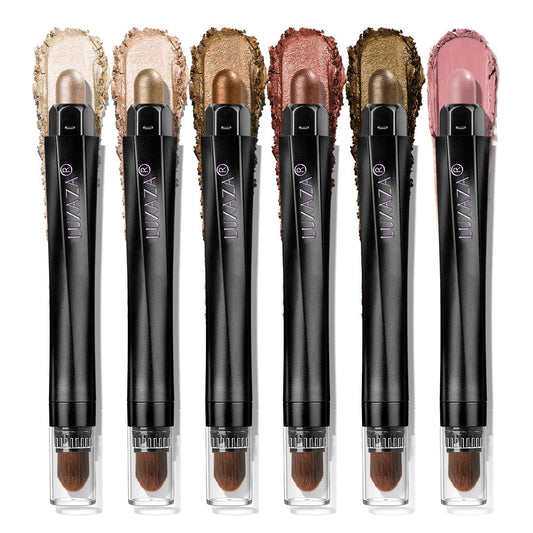 BROWN NEUTRAL Eyeshadow Stick Makeup 6PCS Set, Metallic Shimmer Matte Cream Eye Shadow Eyeliner Brightener Pencil Crayon - BROWN NEUTRAL