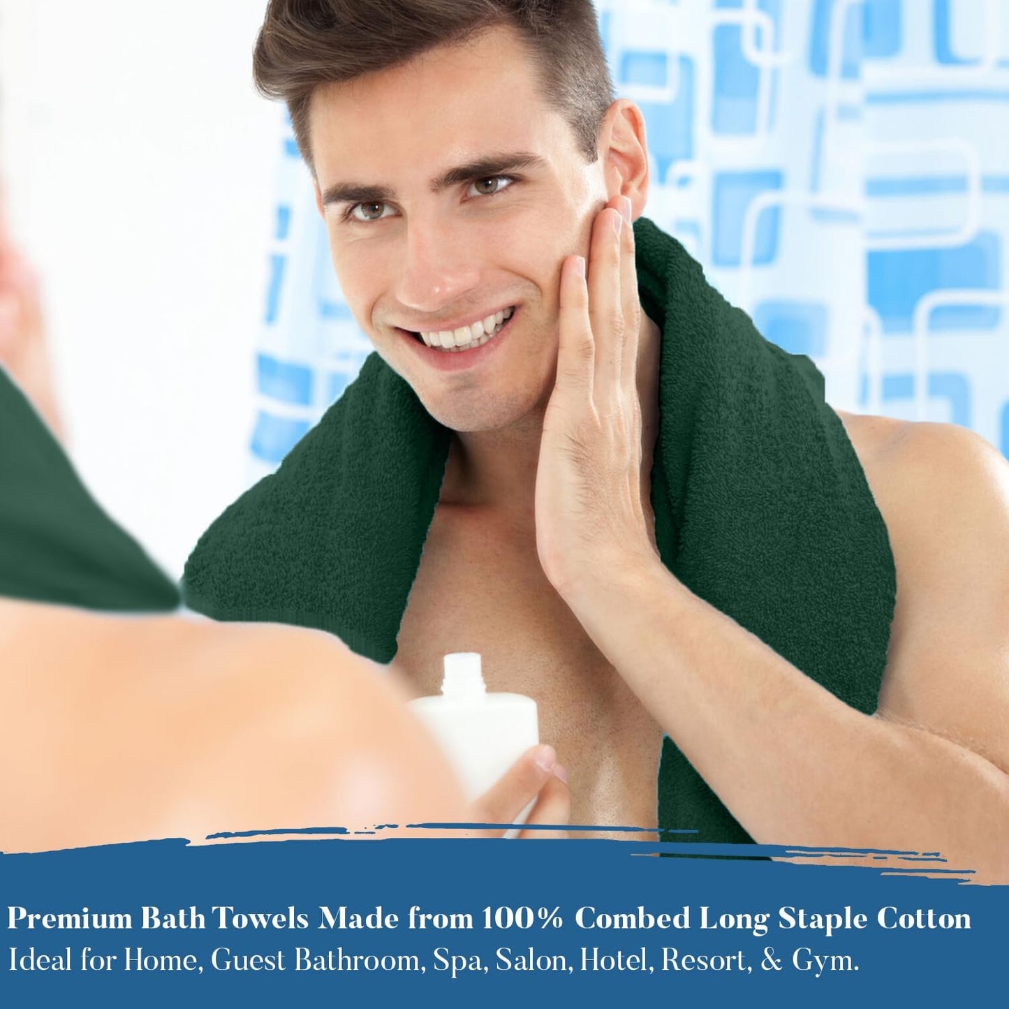 DAN RIVER Bath Towels Set of 4, 27 x 54 Inches, 100% Cotton, Larger & Lighter Weight, Quicker to Dry, Super Soft and Absorbent, Ideal Hotel Towels for Daily Use, Huntergreen