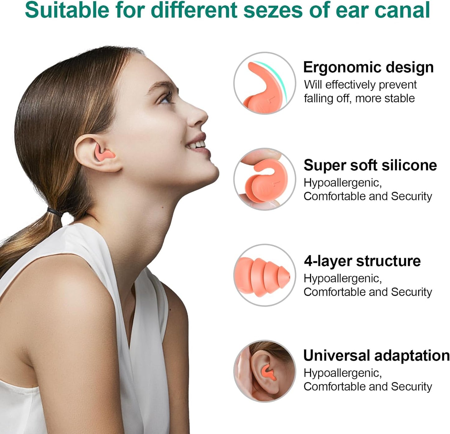 Swimming Ear Plugs for Adults,3 Pairs Waterproof Reusable Silicone Swim Earplugs for Swimming Surfing Snorkeling Showering and Water Pool,Beach,Ocean (Adults & Teens 14+)