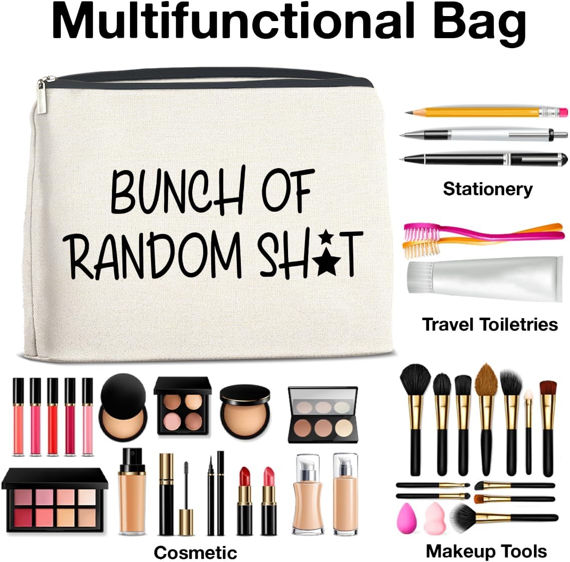 Humorous Bunch of Random Makeup Bag Gifts for Women Humor Cosmetic Bag Zipper Pouch Travel