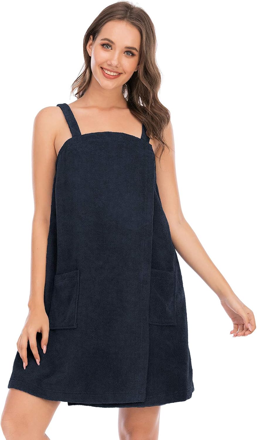 Veseacky Women Bath Wrap Towel for Womens Shower with Pocket Adjustable Spa Robe & Facial Headband