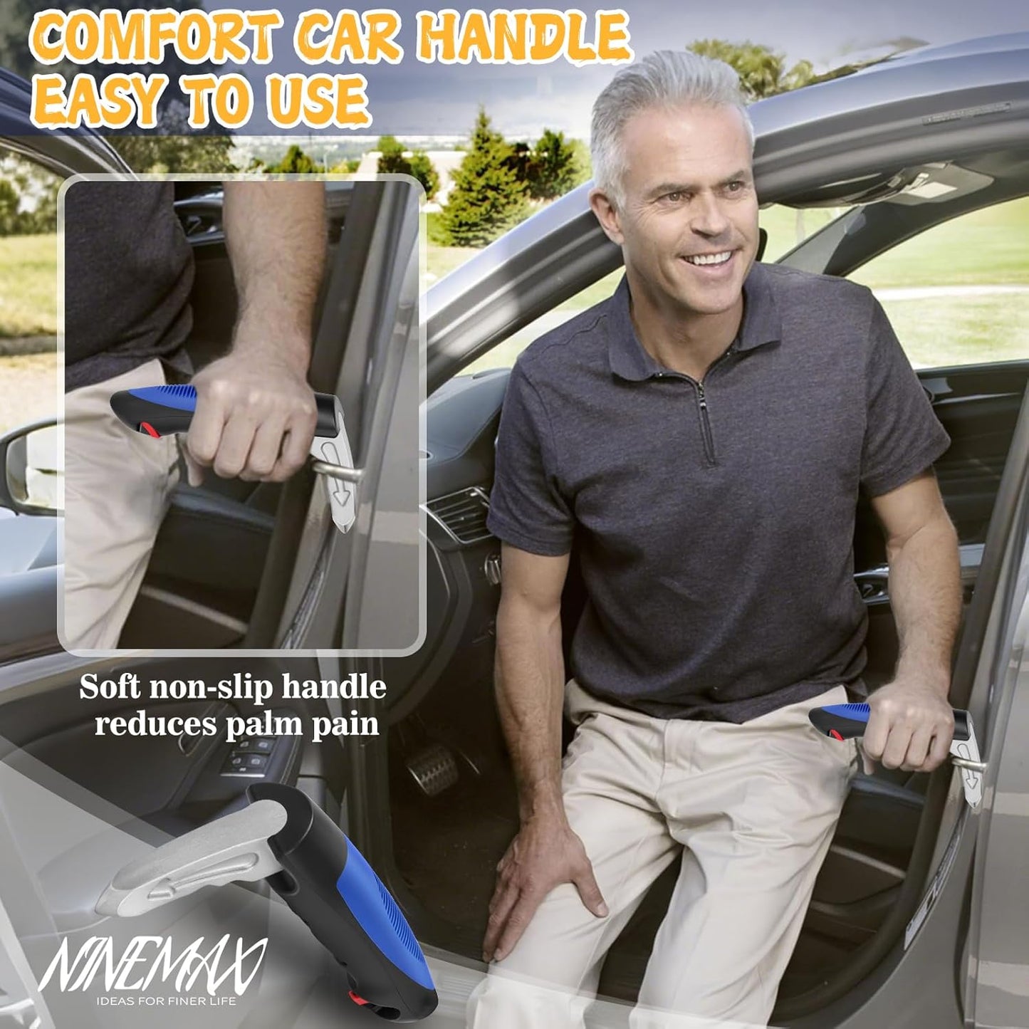 Car Door Handle for Elderly Car Handle Assist Support, Auto Grab Handles, Portable 3 in 1 Car Door Cane for Seniors, Handicap (1 pc with Strap)
