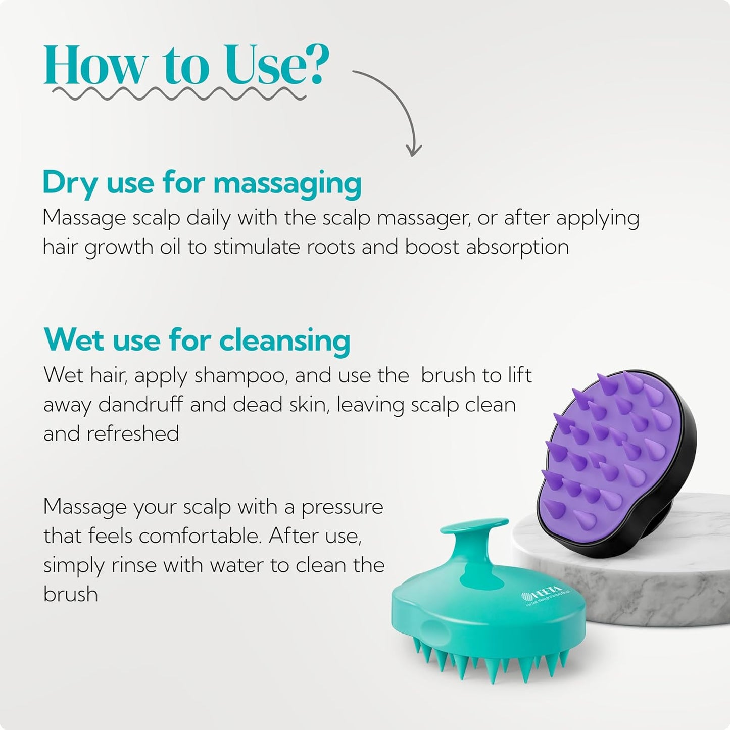 HEETA Hair Scalp Massager Shampoo Brush 2 Pack, Soft Silicone Bristles to Remove Dandruff, Waterproof Hair Scrubber for Both Wet Dry Use, Suitable for Men & Women (Green & Black)