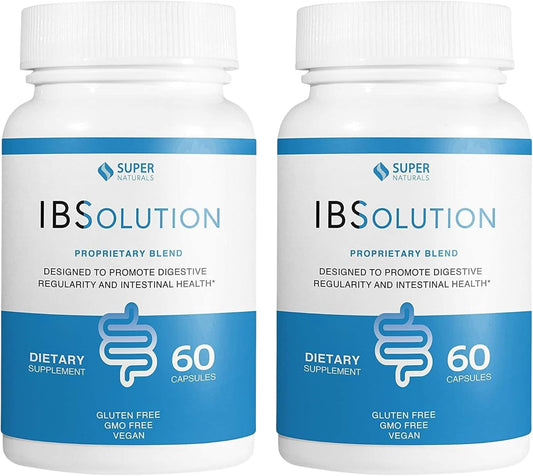 IBSolution - Digestive Health Supplement, Gas, Bloating, Diarrhea, Constipation Relief, Abdominal Pain, With Psyllium, Promote Regularity, Supports Gut Health, Made in USA - 60 Vegan Capsules, 2-Pack