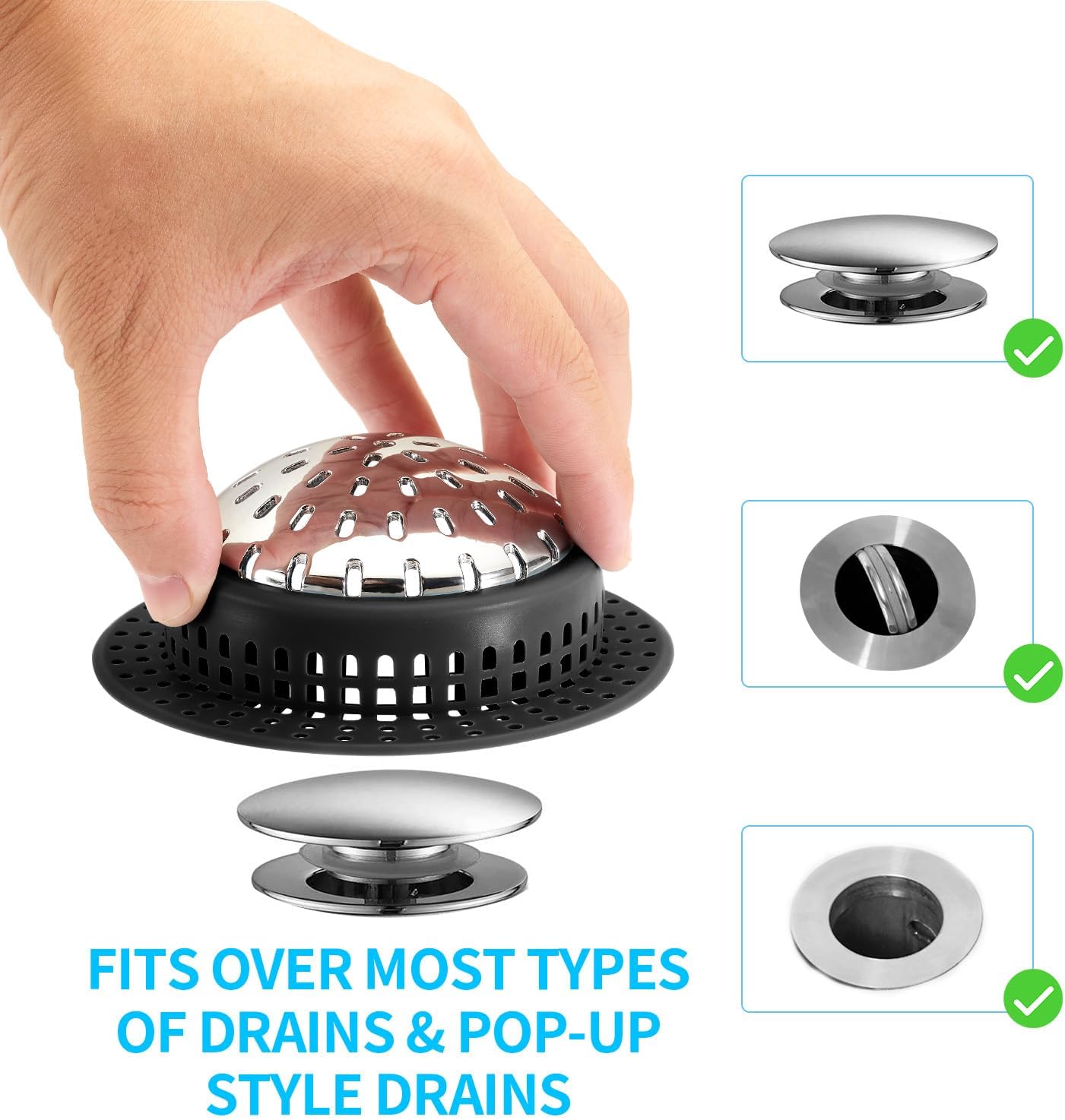 Shower Drain Hair Catcher, Shower Drain Cover, Bathtub Drain Hair Catcher for Pop-Up & Regular Drains