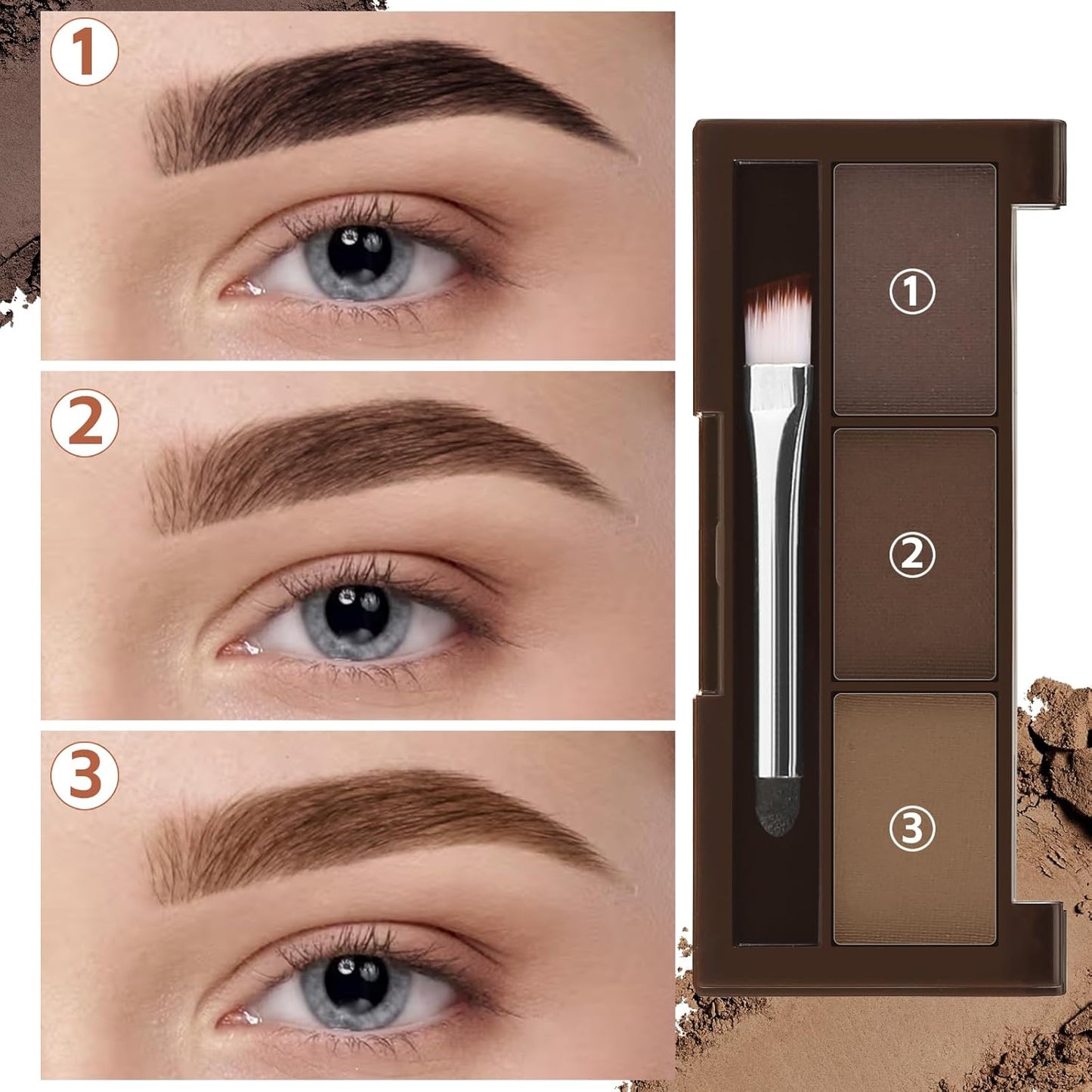 3 Colors Eyebrow Powder Set, Brow Powder Makeup Palette, Defining and Sculpting Brows, Waterproof Eye Contour Kit with Brush Applicator