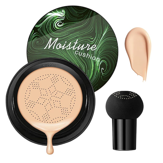Mushroom Head Air Cushion CC Cream Foundation Makeup,Moisturizing BB Cream Face Makeup Liquid Foundation,Long Lasting Full Coverage Concealer for All Skin Types（Natural）