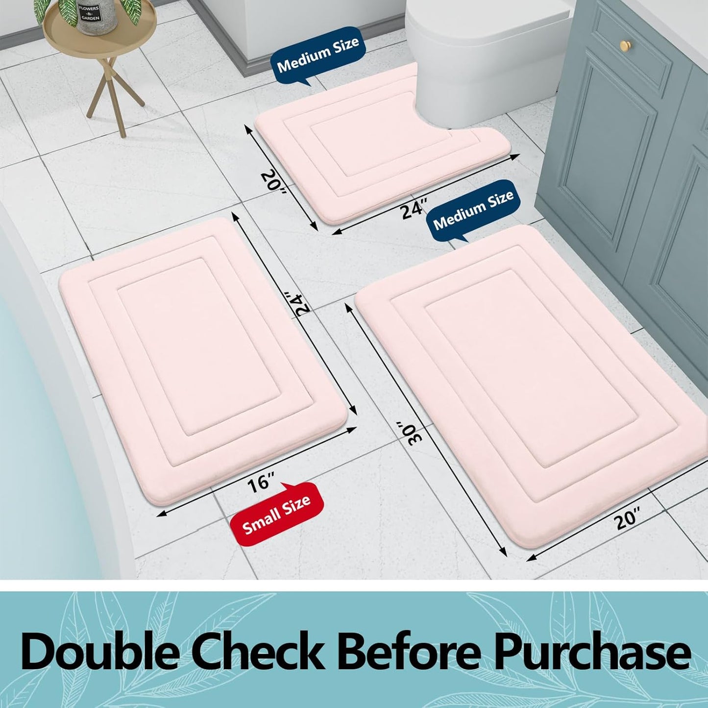 Arotive Memory Foam Bathroom Rug Mat 30x20, Ultra Soft and Absorbent Bath Mat, Machine Wash Dry, Comfortable Bath Rug Carpet for Bathroom Floor, Tub and Shower, Pink