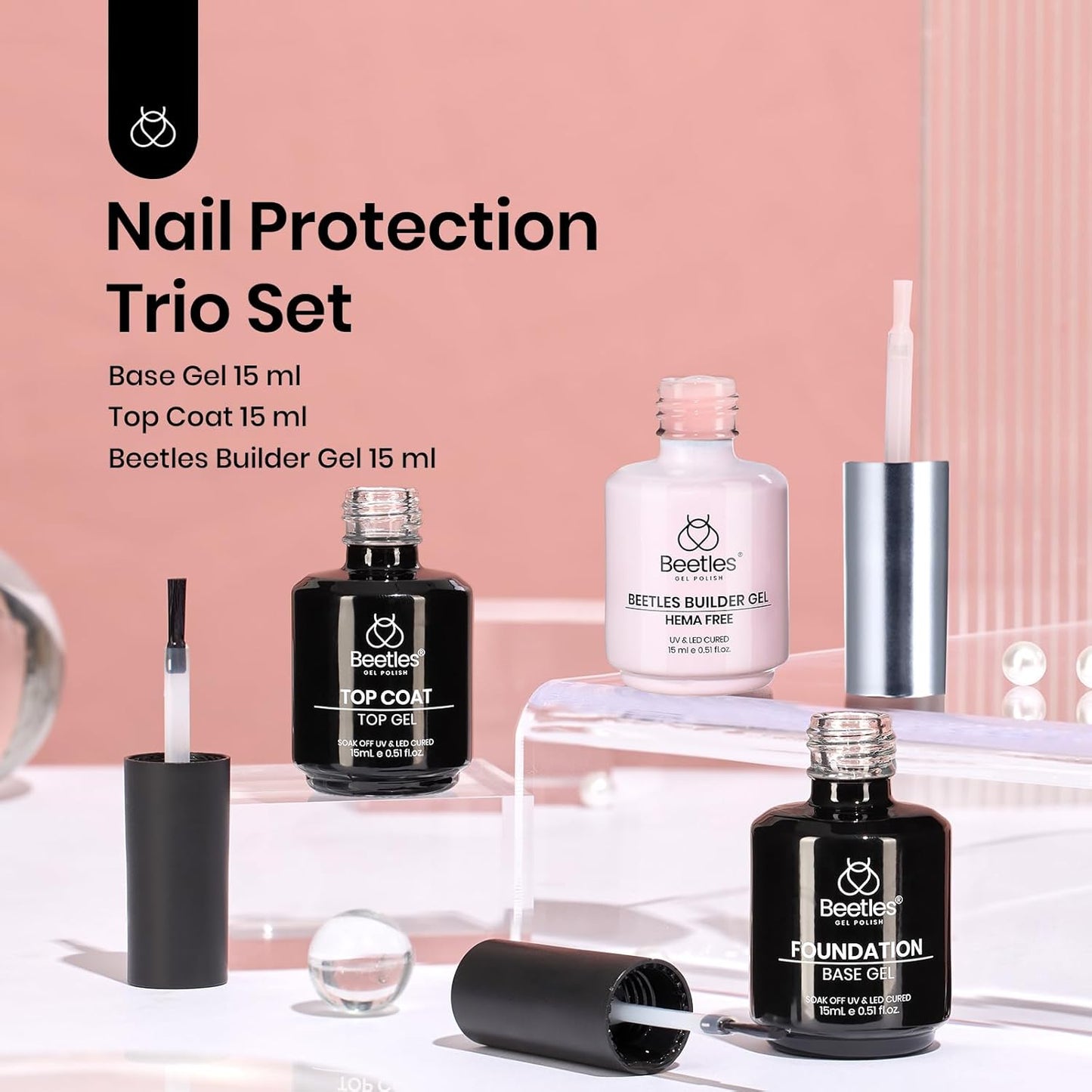 Beetles Hema Free Pink Builder Gel with No Wipe Gel Top Coat and Base Coat Shine Finish and Long Lasting, Soak Off LED Jelly Nude Builder Nail Strengthener Extension Thickening & Repair