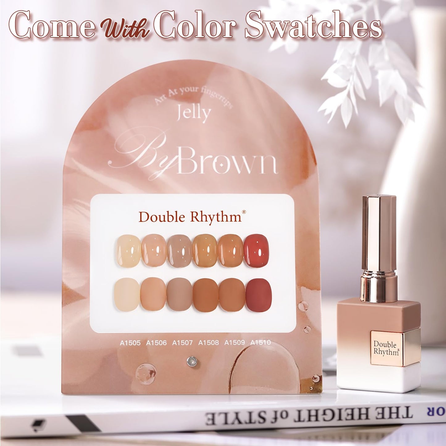 Double Rhythm 6 Pcs 15 ML Gel Polish Set Same Color Same Bottle Soak Off Gel Polish Kit Nail Art Manicure Salon DIY at Home for Women (Translucent Milky Brown Nude Orange Rose Red-T6-1)