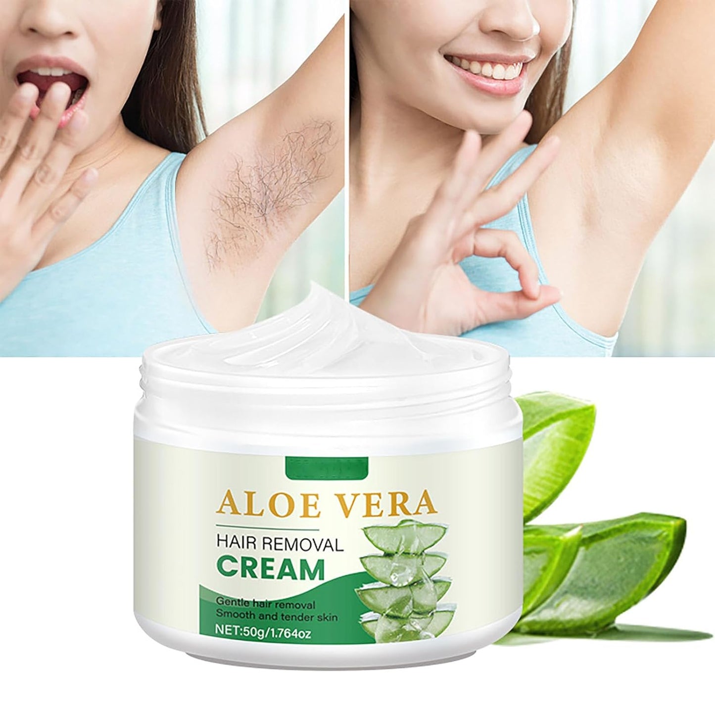 Facial Depilatory Cream, Aloe Vera Facial Hair Removal Cream for Women for Upper Lip and Chin and Hair Remover for Body Sensitive Skin, Gentle and Non-irritating 1.75 FL.OZ x 2