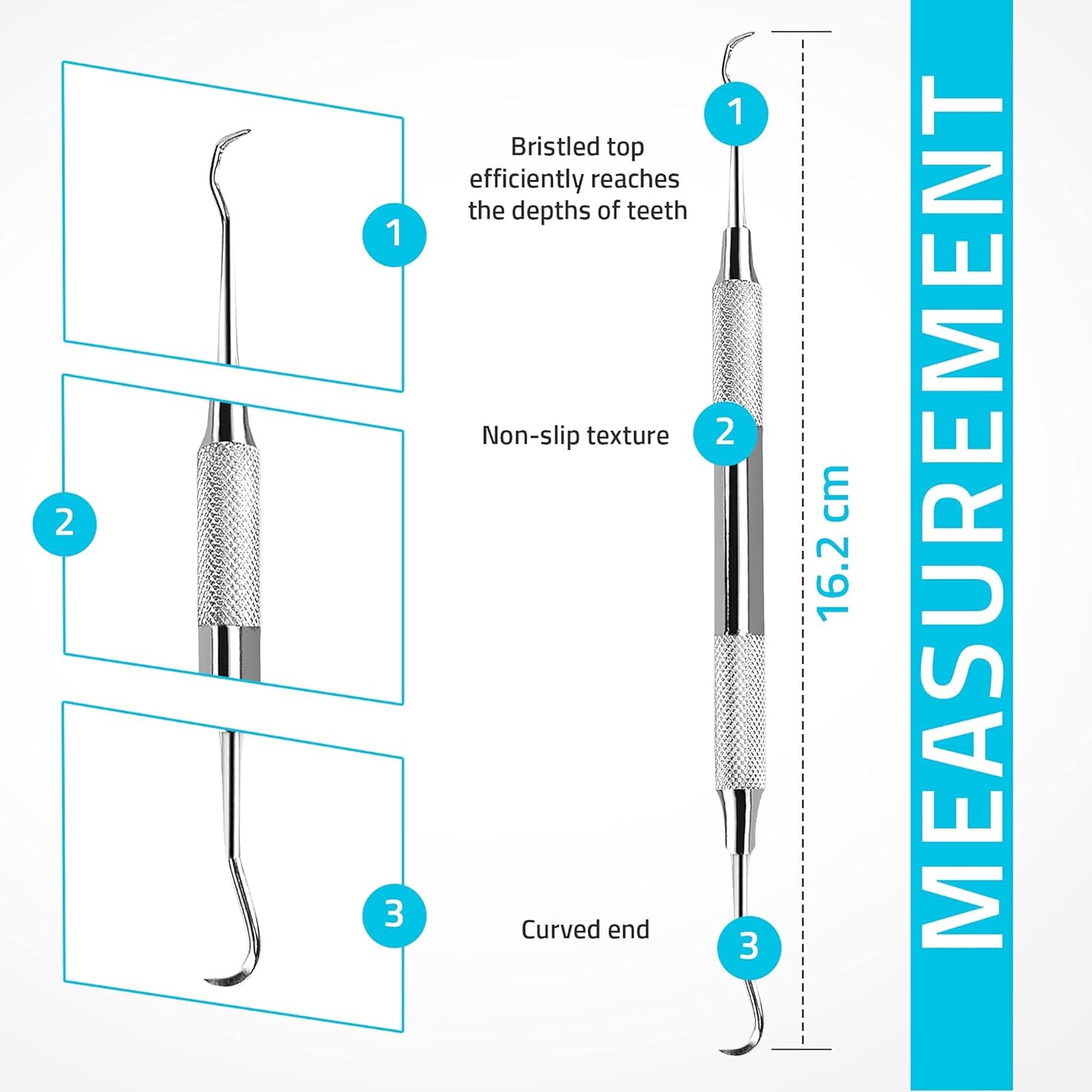 Utopia Care Professional Dental Tartar Scraper Tool, Dental Pick, 6.5 Inch Double Ended Tartar Remover for Teeth, Plaque Remover, Tooth Scraper, Silver, Pack of 6