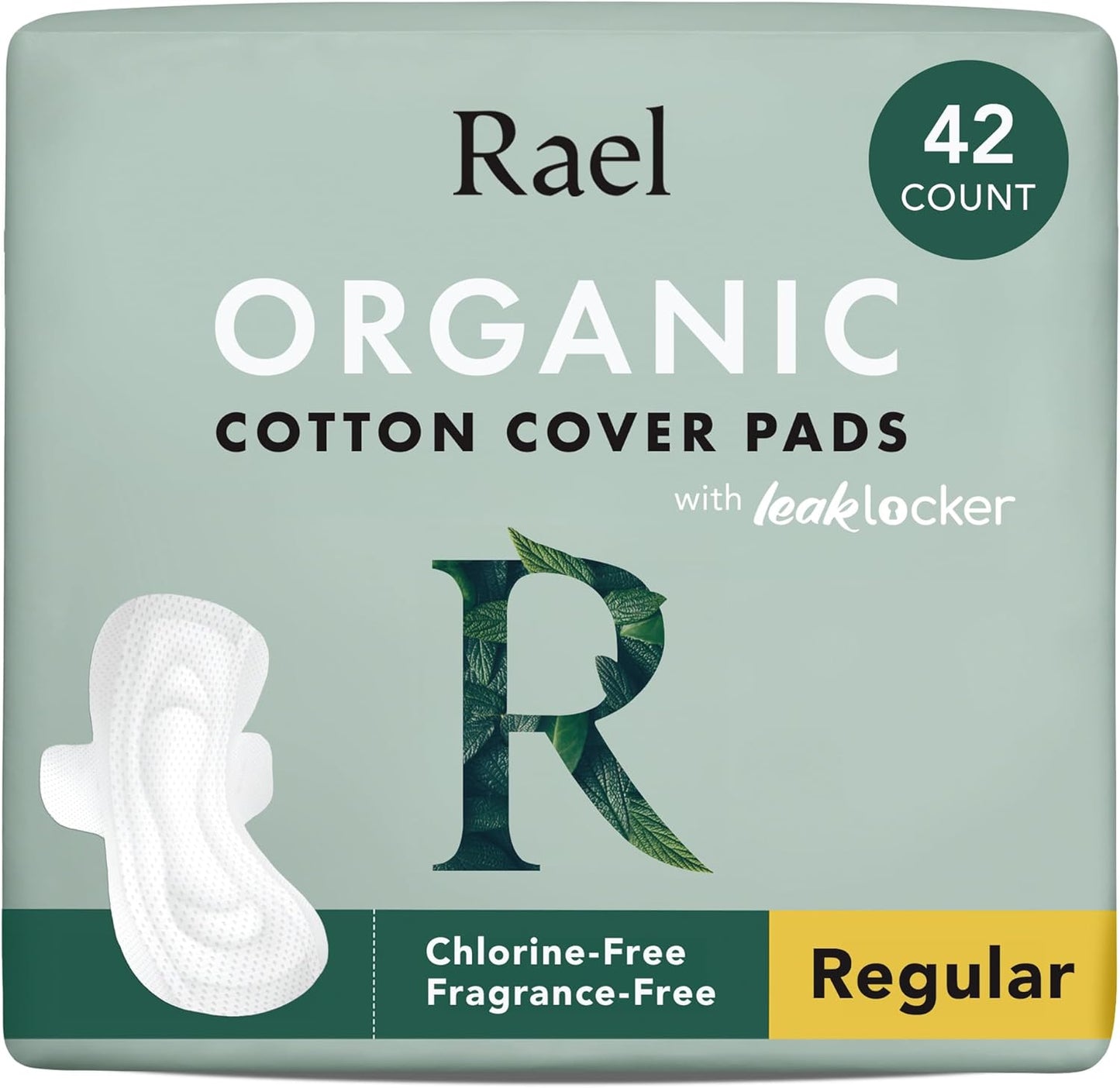Rael Organic Cotton Cover Pads with Wings - Regular Absorbency, Unscented, Ultra Thin for Women (Regular, 42 Count)