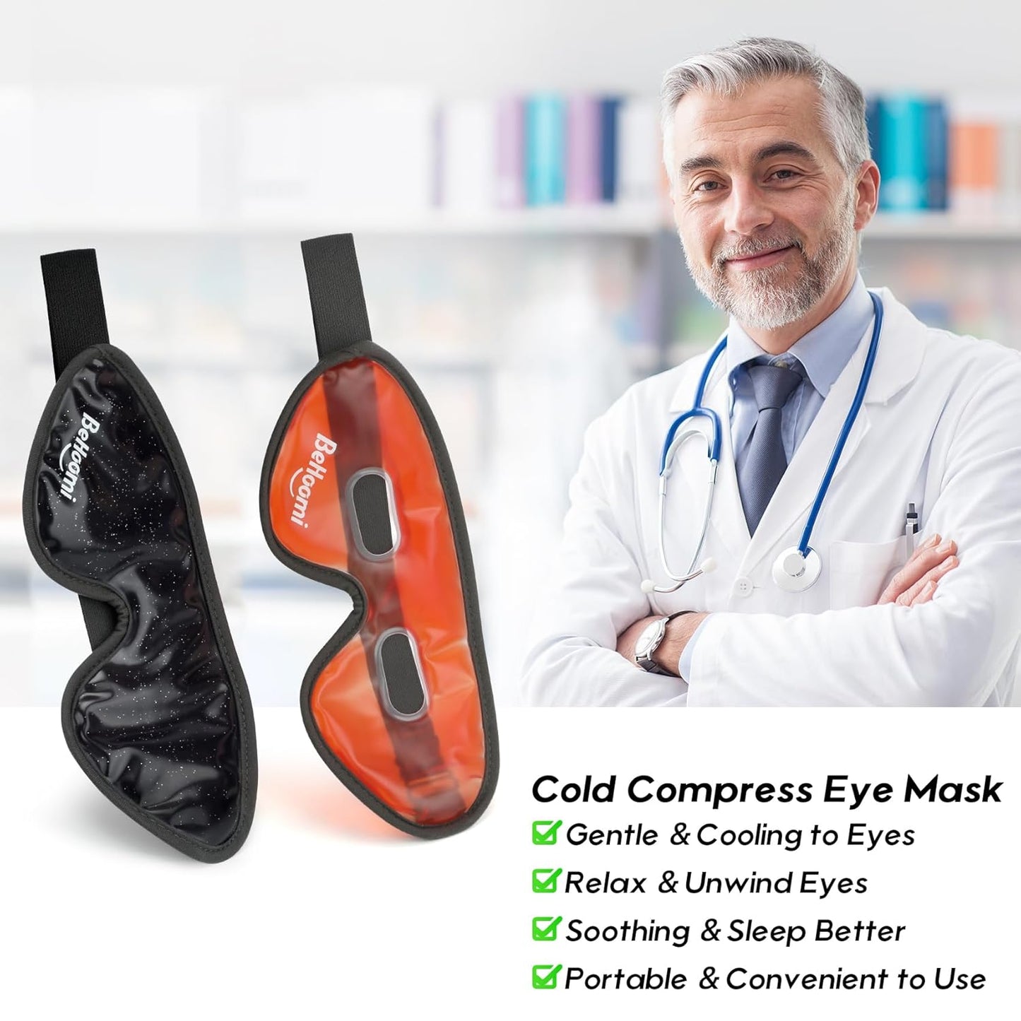 2Packs Cooling Eye Masks, Ice Eye Mask Cold Compress for Eyes, Reusable Cold Gel Eye Mask for Eye Relaxation, Comfort Snug Fit, Eye Cover for Home, Office, Black & Orange