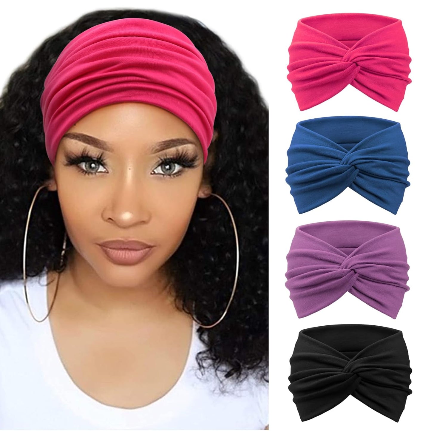 Extra Wide Headbands for Women Large Turban Headband Non Slip Boho Elastic Hairband Hair Twisted Knot Head Bands Accessories
