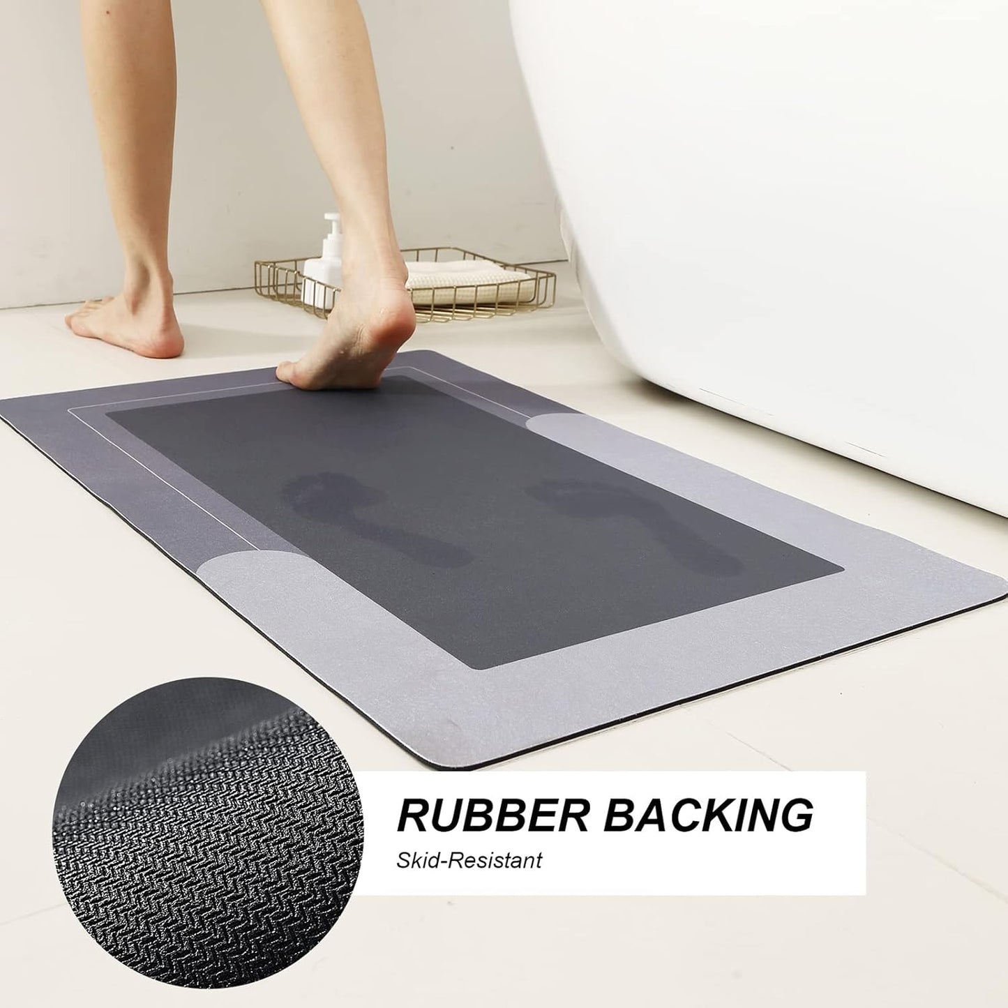 HelloTree 3PCS Bath Mat Rug Rubber Non Slip Quick Dry Rug Sets Super Absorbent Thin Bathroom Rugs Fit Under Door Grey Washable Bathroom Floor Mats for in Front of Bathtub, Shower Room, Sink