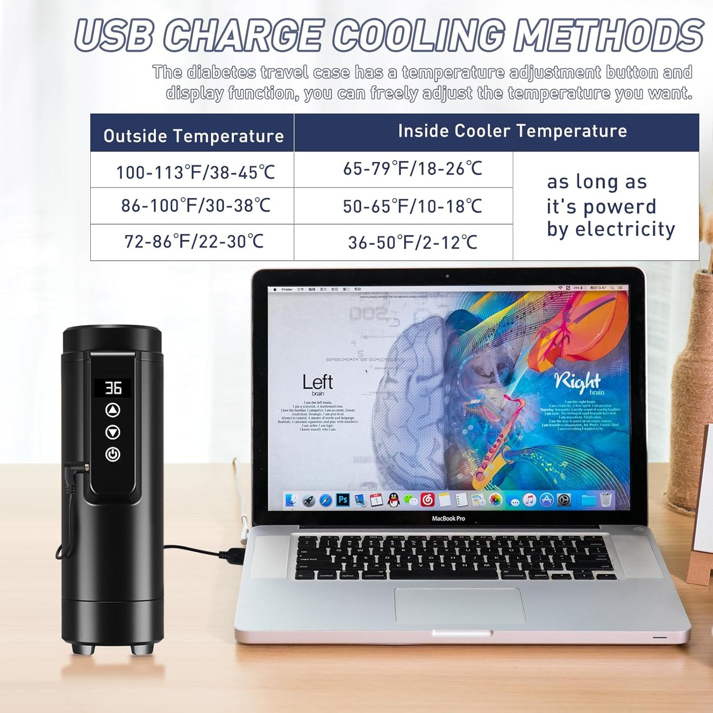 Insulin Cooler Travel Case Tsa Approved, USB Charger Diabetes Travel Case Medicine Organizer, 1-7 Pens Medication Cooler Refrigerated Medicine Box for Diabetic Supplies Carrying (Navy)