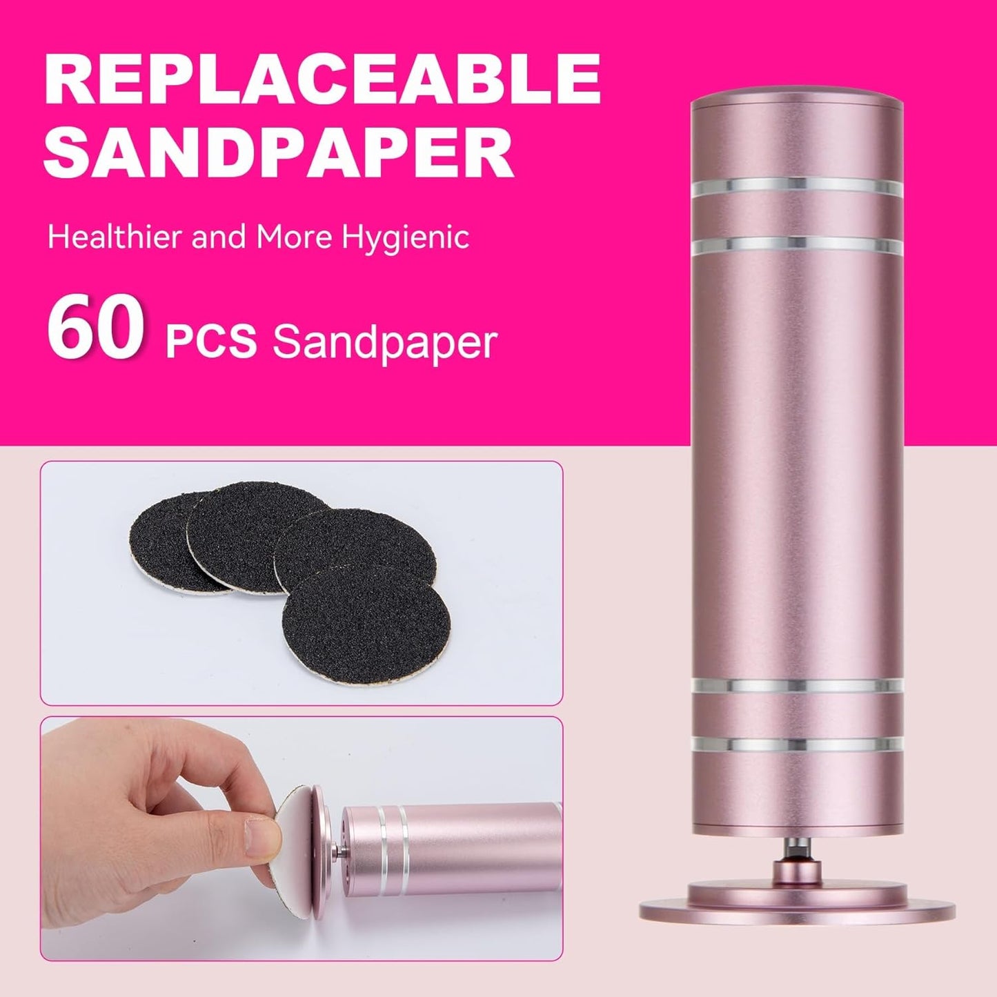 Electric Foot Callus Remover with 60 Pcs Sandpaper Discs, Adjustable Speed Electric Foot File Grinder, Professional Pedicure Tool for Dead Skin & Cracked Heel