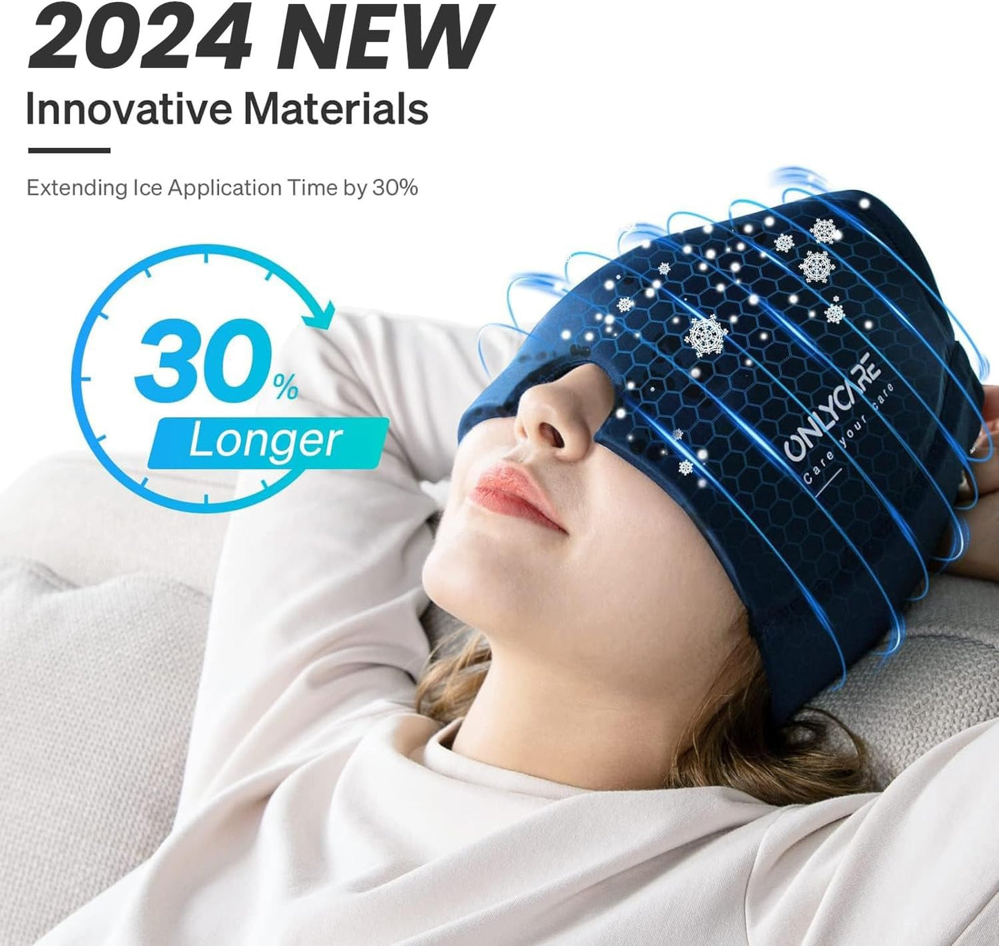 ONLYCARE Migraine Relief Cap,Soothing Migraine Mask,Upgraded Odorless Gel Ice Head Wrap, Hot and Cold Therapy, FSA or HSA Eligible Headache Ice Pack for Tension and Stress (Blue)