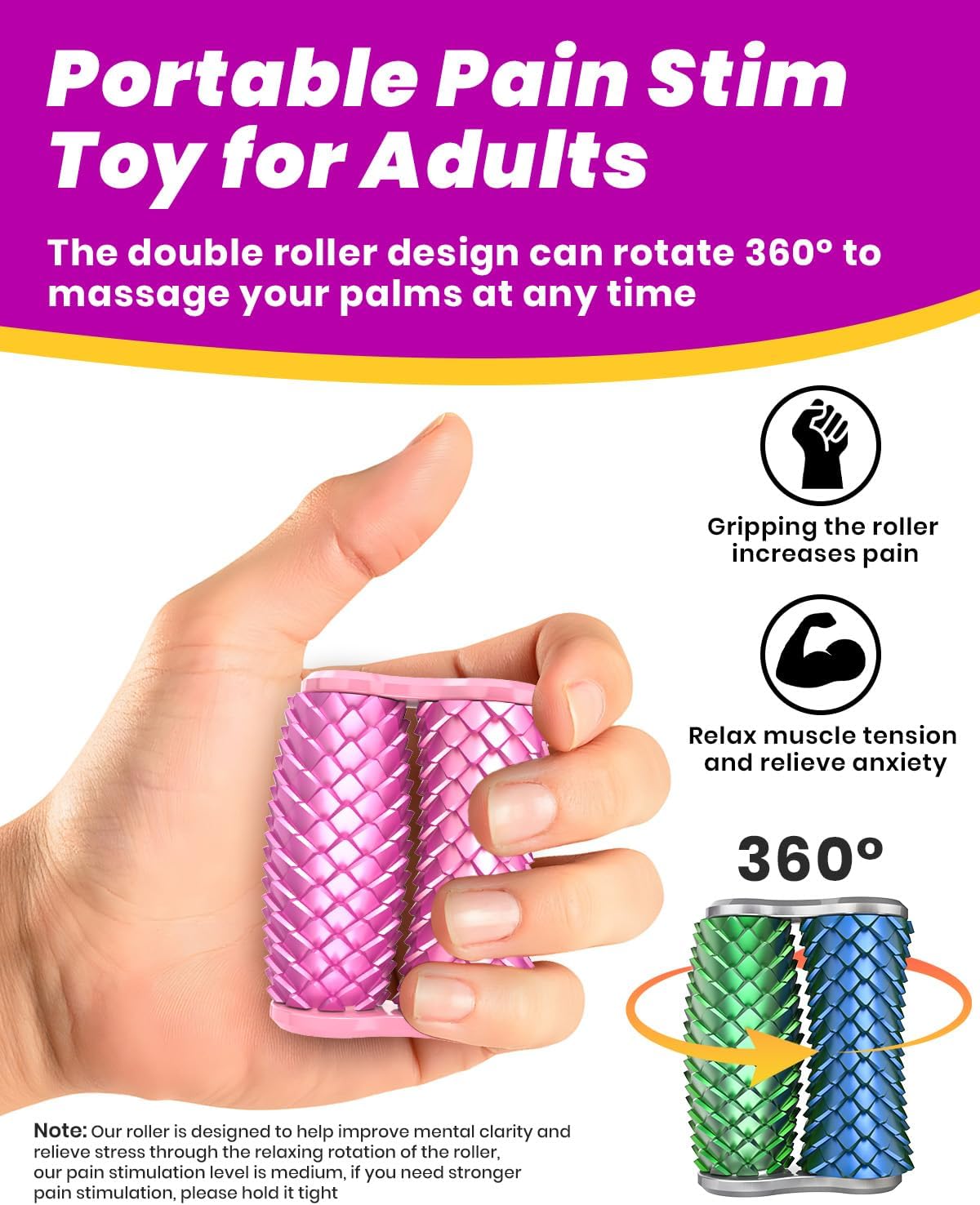 2PCS Little Ouchies Fidget,Dual Roller Fidget, Portable Pain Stim Toy for Adults, 3D Printed Stress Relief Hand Massager, Office & Leisure Anxiety Relief Tool, Unique Novelty Present (Pink)