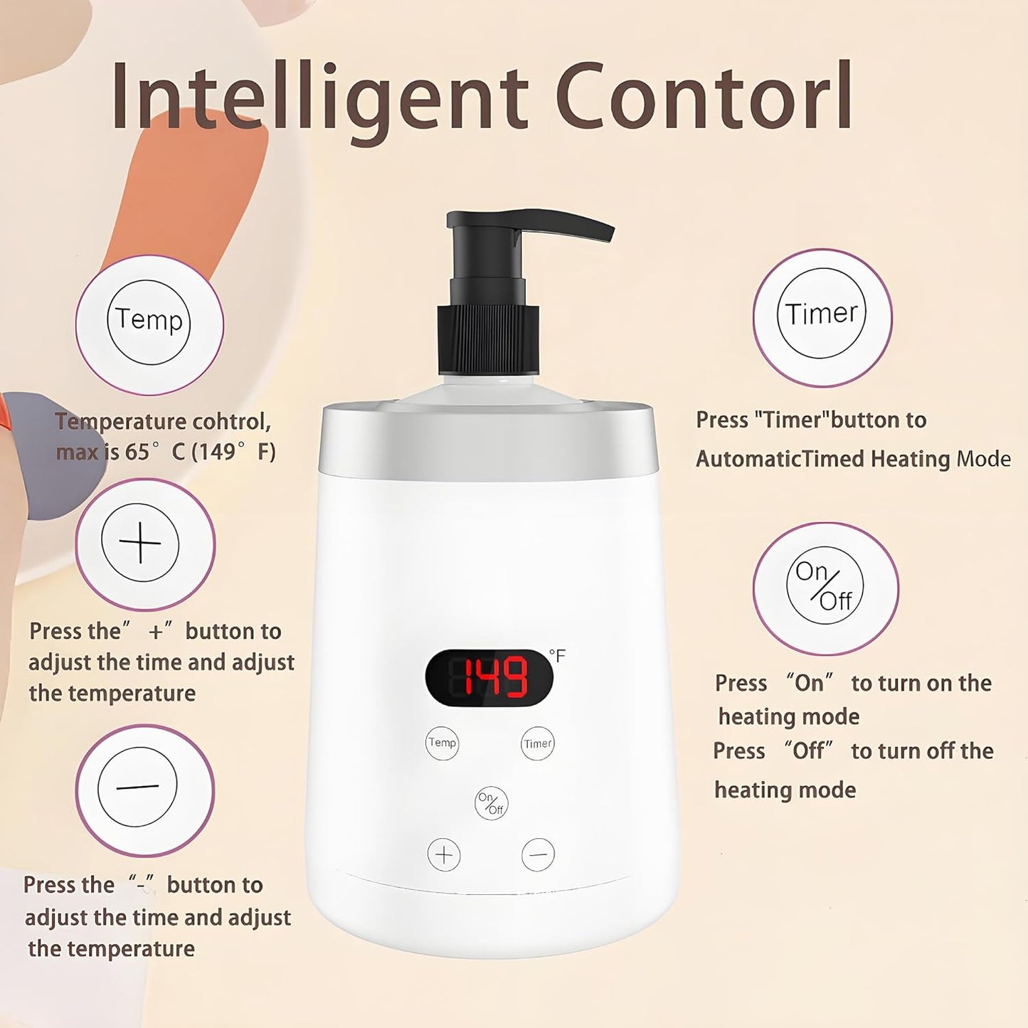 Massage Lotion Warmer Professional Electric Lotion Digital Heater for SPA, Compact Oil Warmer Heated Bottle for Beauty Salon Home,Automatic Thermostat Cream Heater wiht Two Oil Dispenser Bottle Funnel