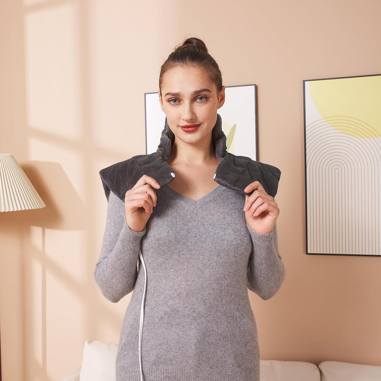 Ambershine 19''x24'' Weighted Neck & Shoulder Heating Pad, 2.5lbs with 12 Temperature Settings& 4 Auto-Off Timers, Pain Relief for Neck/Shoulder/Back, Christmas Gifts for Women Men Mom Dad (Gray)