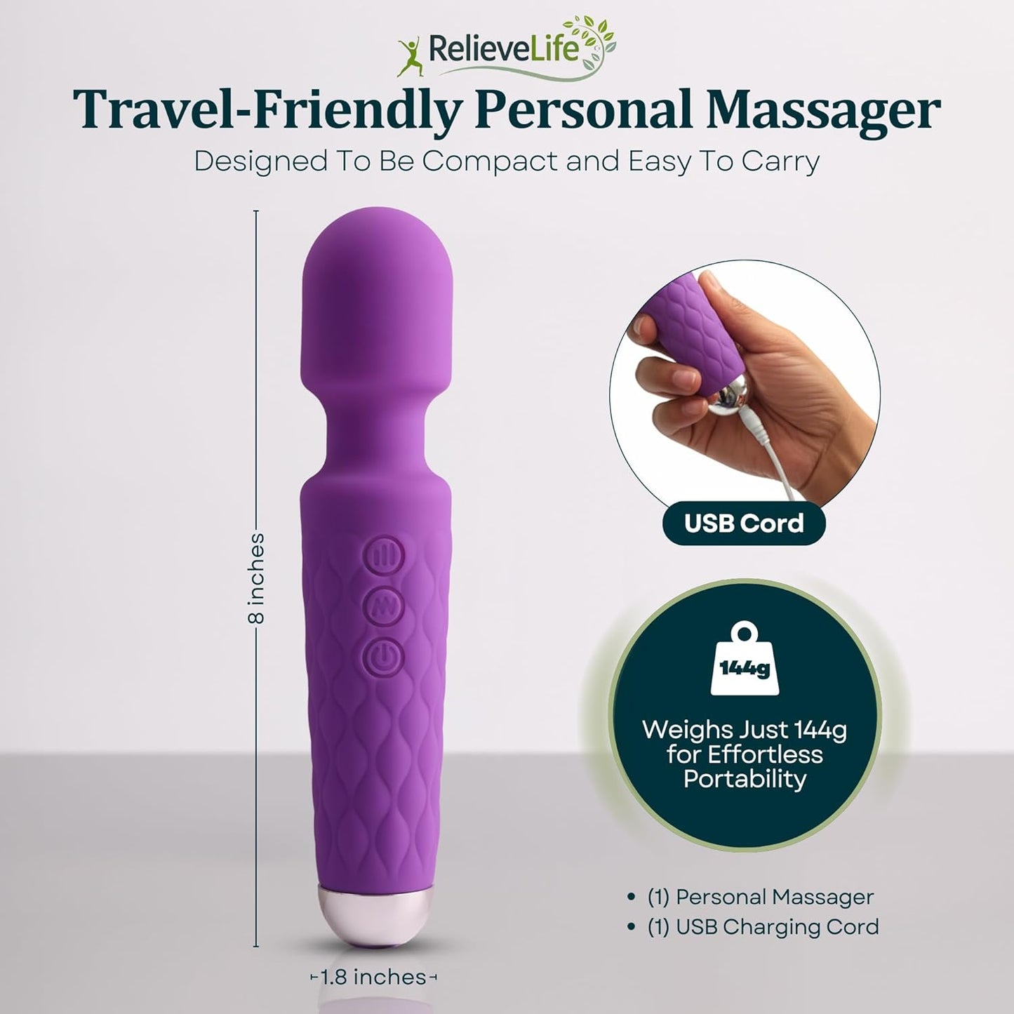 Massage Wand Handheld Cordless Massager Deep-Tissue Hand Massager & Body Massage Tool for Pain Relief, Muscle Recovery, Circulation & Inflammation Reduction