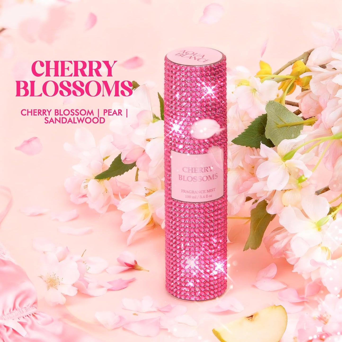 Body Spray for Women, Cherry Blossoms, Diamond embellished Fragrance Mist, 3.4 fl oz