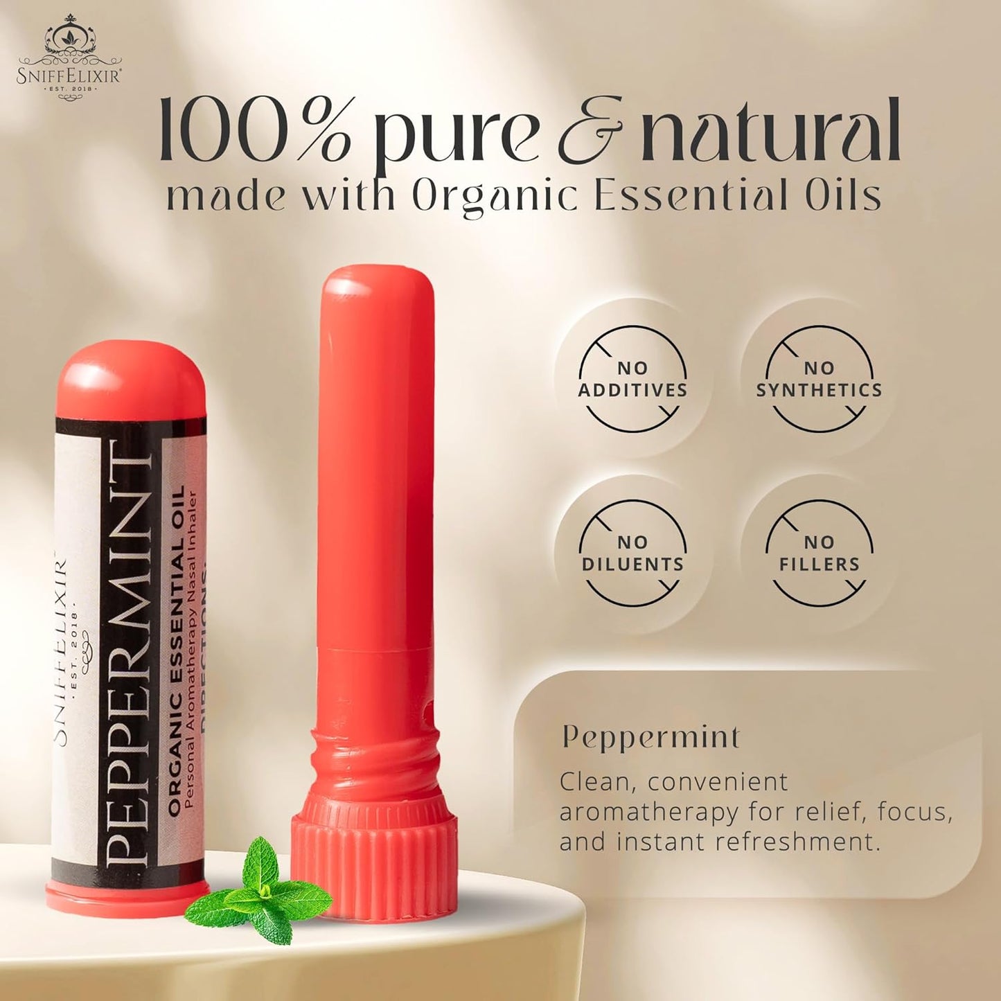 Peppermint Inhaler Nasal Stick - Aromatherapy Nasal Inhaler, Portable Nose Inhaler Stick, Non Drowsy Motion Sickness Stick with Peppermint Essential Oil, Aromatherapy Inhaler Stick, Aroma Inhaler