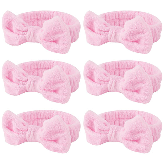 Casoty Pink 6 Pcs Spa Headband, Hair Band for Washing Face, Makeup Headband, Skincare Headbands, Soft Fleece Hairband for Face Washing Yoga