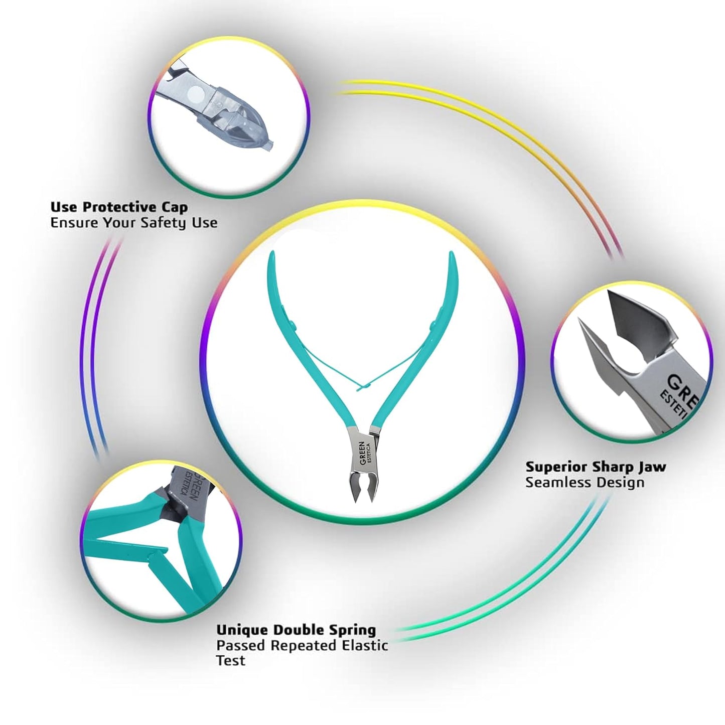 Professional Cuticle Trimmer Nail Cuticle Cutter Stainless Steel Cuticle Nippers with Sharp Blades of Cuticle Remover Clippers Manicure Tools Double Spring for Nail Care Pedicure Nail Tools (Cyan)