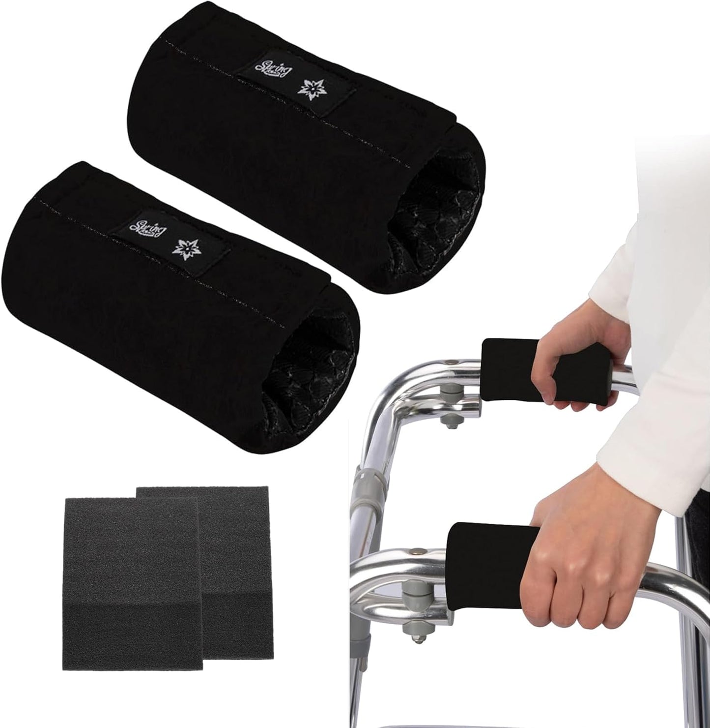 Spring Seaon Universal Walker Handle Padded -Hand Grip (2 Pack) Covers Non-Slip Cushion Padding for Folding Rolling Walker,Rollator Handle-Crutch Handle Pad Grips- Mobility Aid