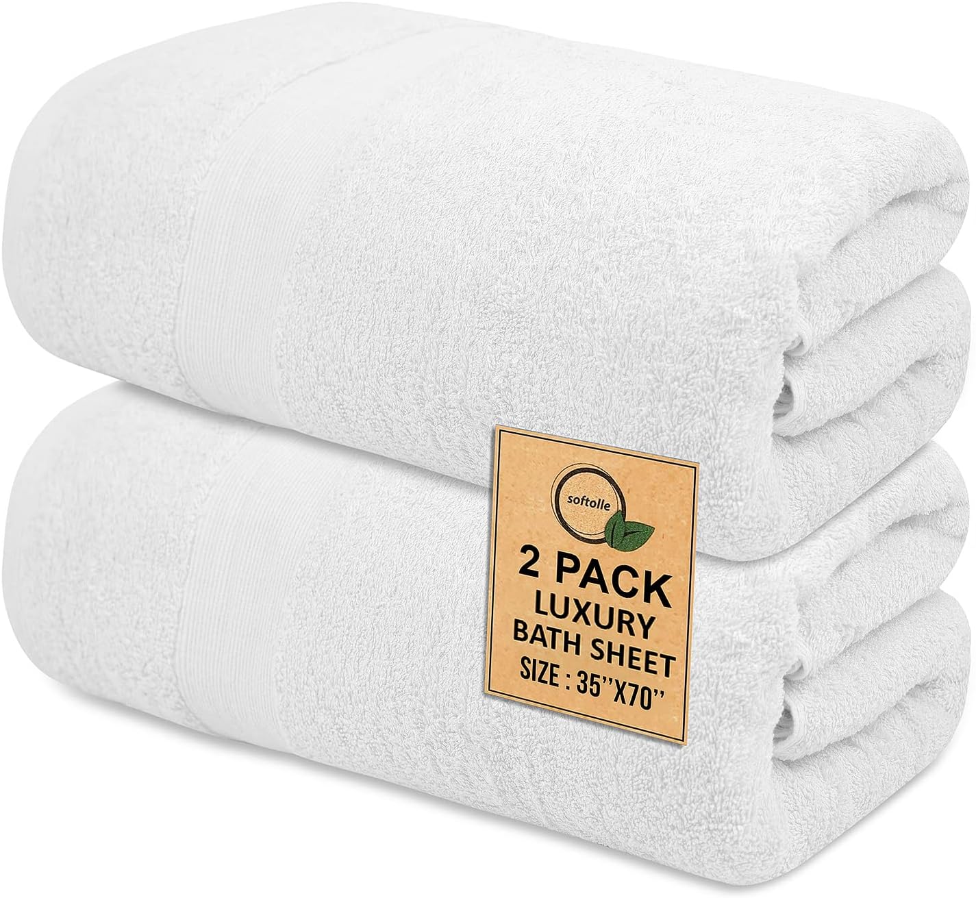 100% Cotton Luxury Bath Sheets - Pack of 2 (35" x 70") | Super Soft, Quick-Dry & Highly Absorbent Towels for Bathroom, Home, Spa & Gym (White)