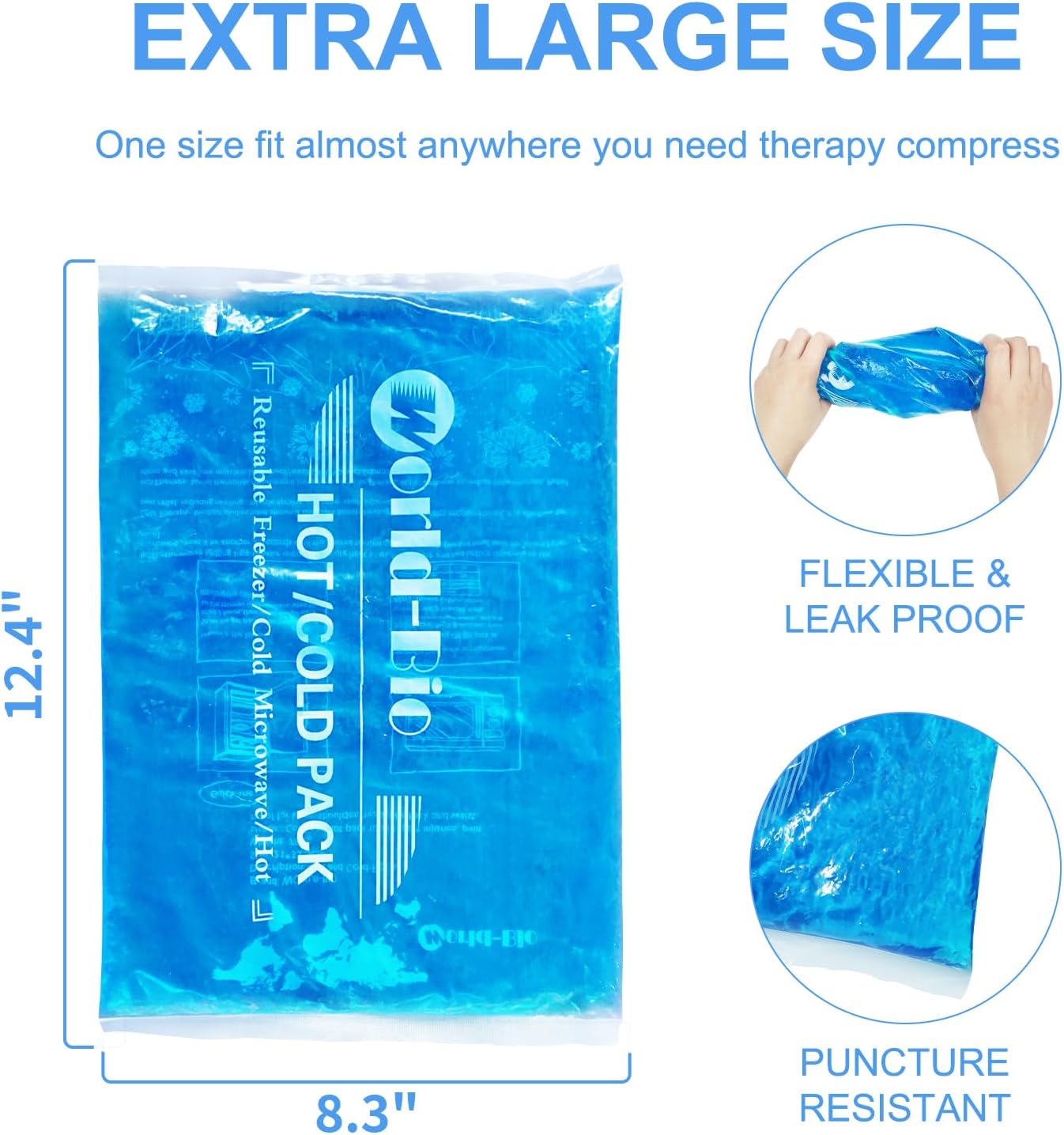Large Ice Packs for Injuries Reusable Gel(8.3''×12.4''), Flexible Cold Pack for Pain Relief, Hot/Cold Compress Therapy Gel Freezer Pack for Shoulder, Back, Legs, Knee, Surgery, Swelling, Inflammation
