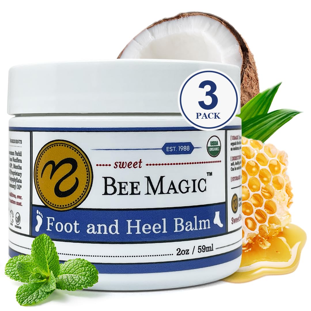 Sweet Bee Naturals Organic All Natural Foot and Heel Balm 3 (2 OZ Jars). For Dry and Cracked Feet Repair. Organic Salve Moisturizer for Heel Care & Callus Treatment. Made in USA. 3 Jars (6 OZ)