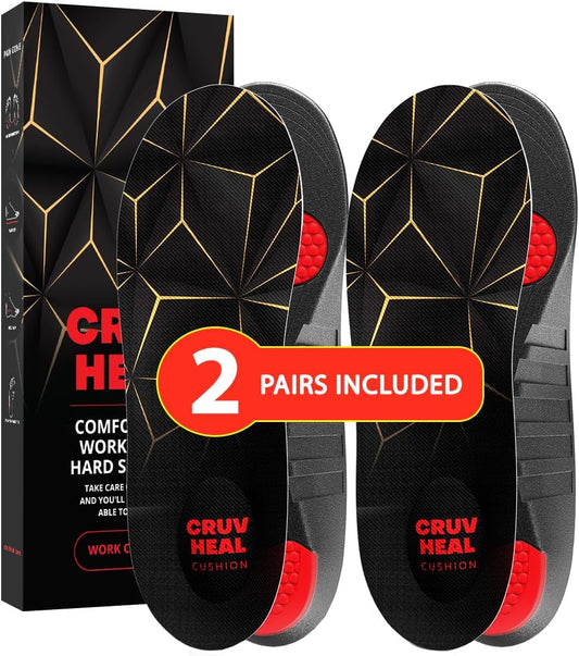 2 Pairs of Work Pro Comfort Insoles - Foot Pain Relief - Cushioning and Shock Absorption - Work Boot Insoles for Men Women - Non-Slip Anti Fatigue Inserts (M, 2-Pairs-Black)