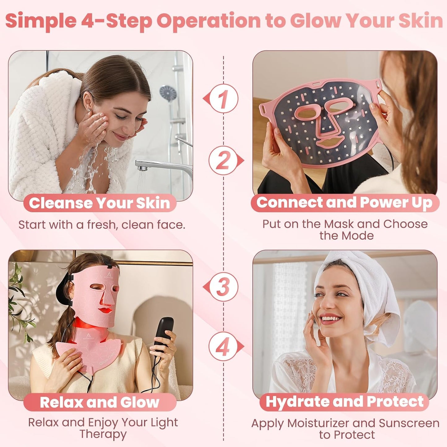 Aphrona Acne Removal Wrinkle Reduction Skin Care Mask | LED Light Therapy Red light Blue light | Glowing Skin Photo Facial (7 color)