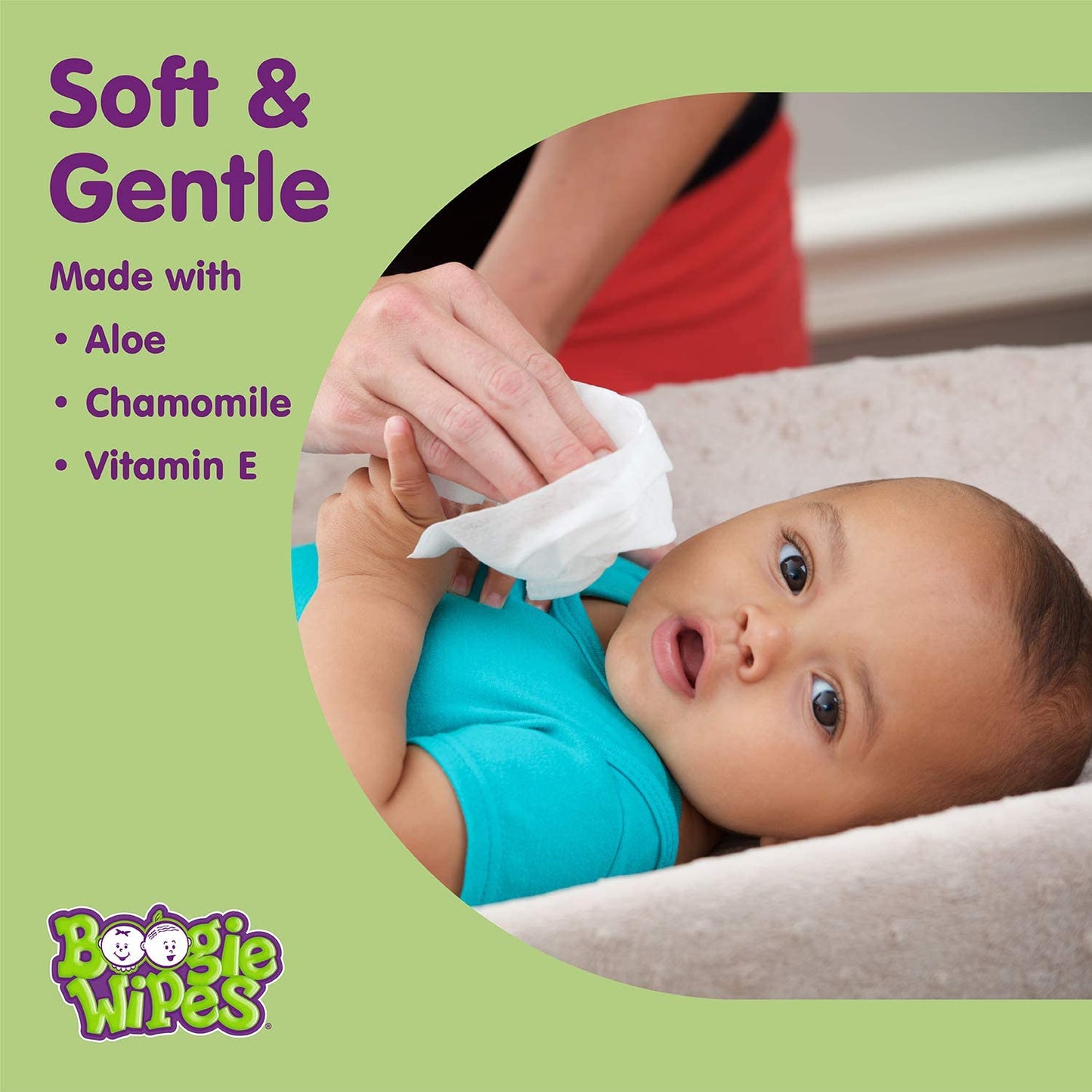 Baby Saline Wipes by Boogie for Face, Body & Nose, for Baby and Kids Made with Natural Saline, Grape Scent, 180 Count (Pack of 6)