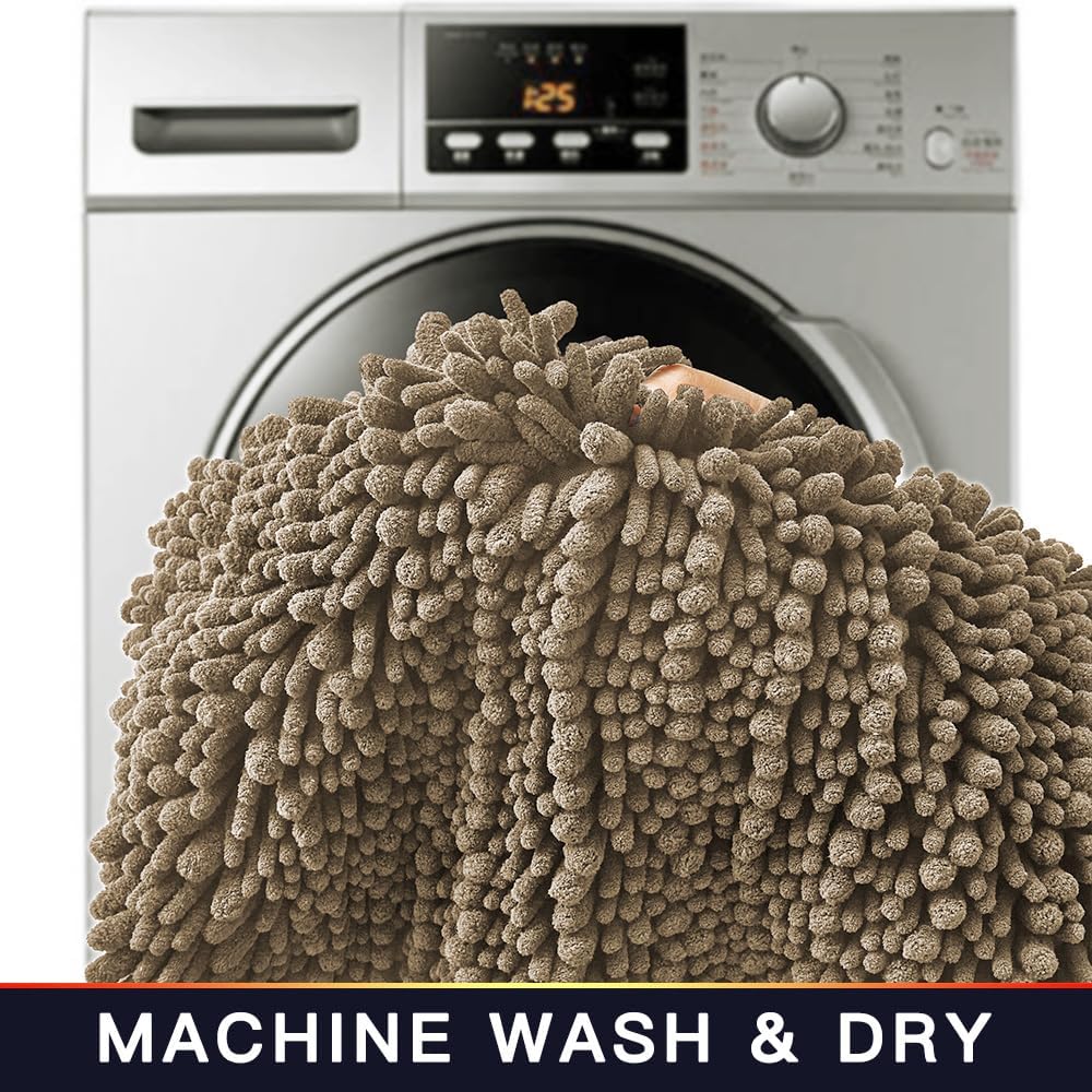 Walensee Bathroom Rug Non Slip Bath Mat (32x20 Inch Taupe) Water Absorbent Super Soft Shaggy Chenille Machine Washable Dry Extra Thick Perfect Absorbant Best Large Plush Carpet for Shower Floor