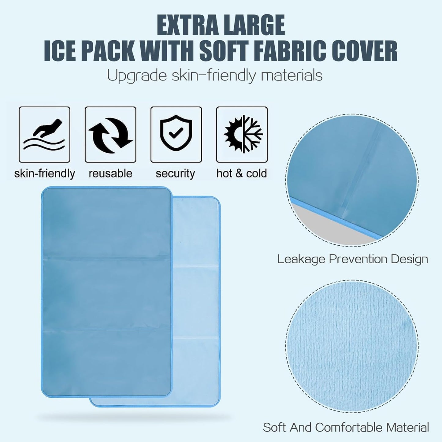 Tutmyrea Oversized 21"x13" Large Gel Ice Pack with Straps, Reusable Cold Pack with Soft Flannel Cover for Back Pain Relief, Cold Pads for Hip, Back Injuries, Aches, Swelling, Bruises, Blue