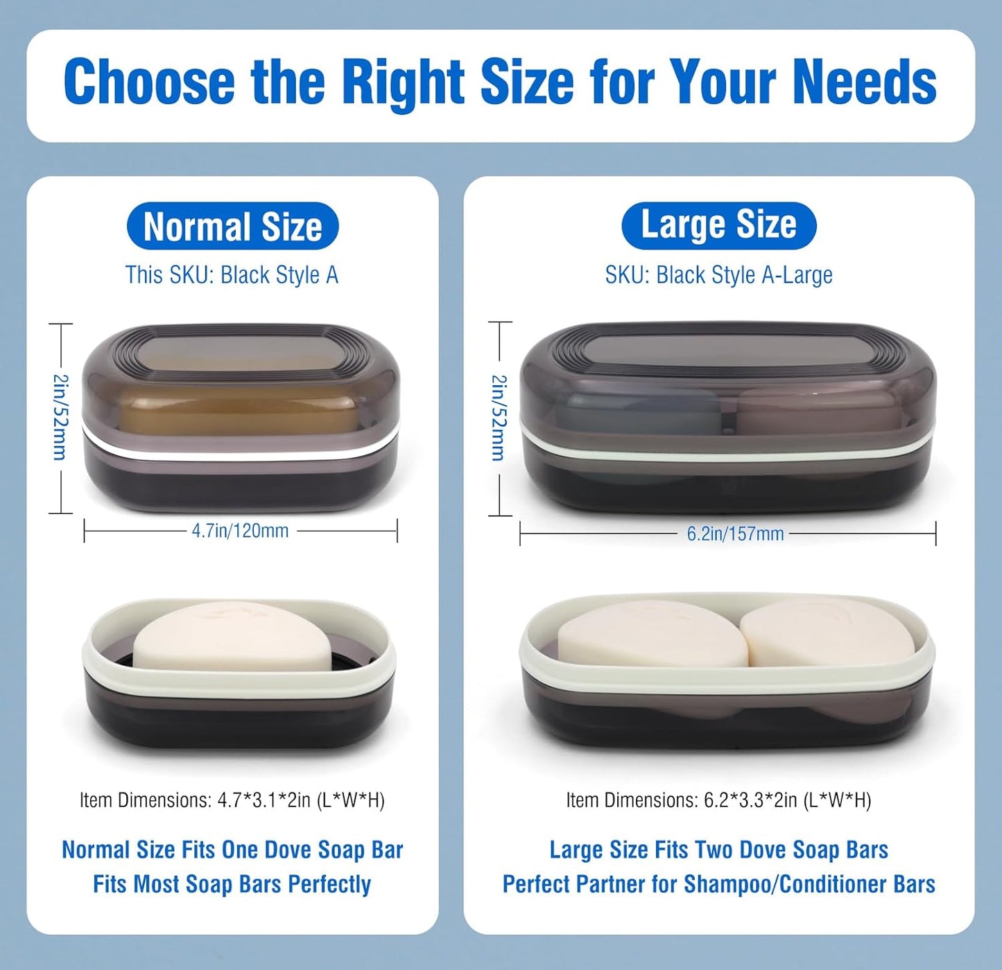 Travel Soap Container, Leakproof Soap Box, Travel Soap Holder with Removable Draining Layer, Portable Soap Case for Traveling, Camping, Gym (Black)