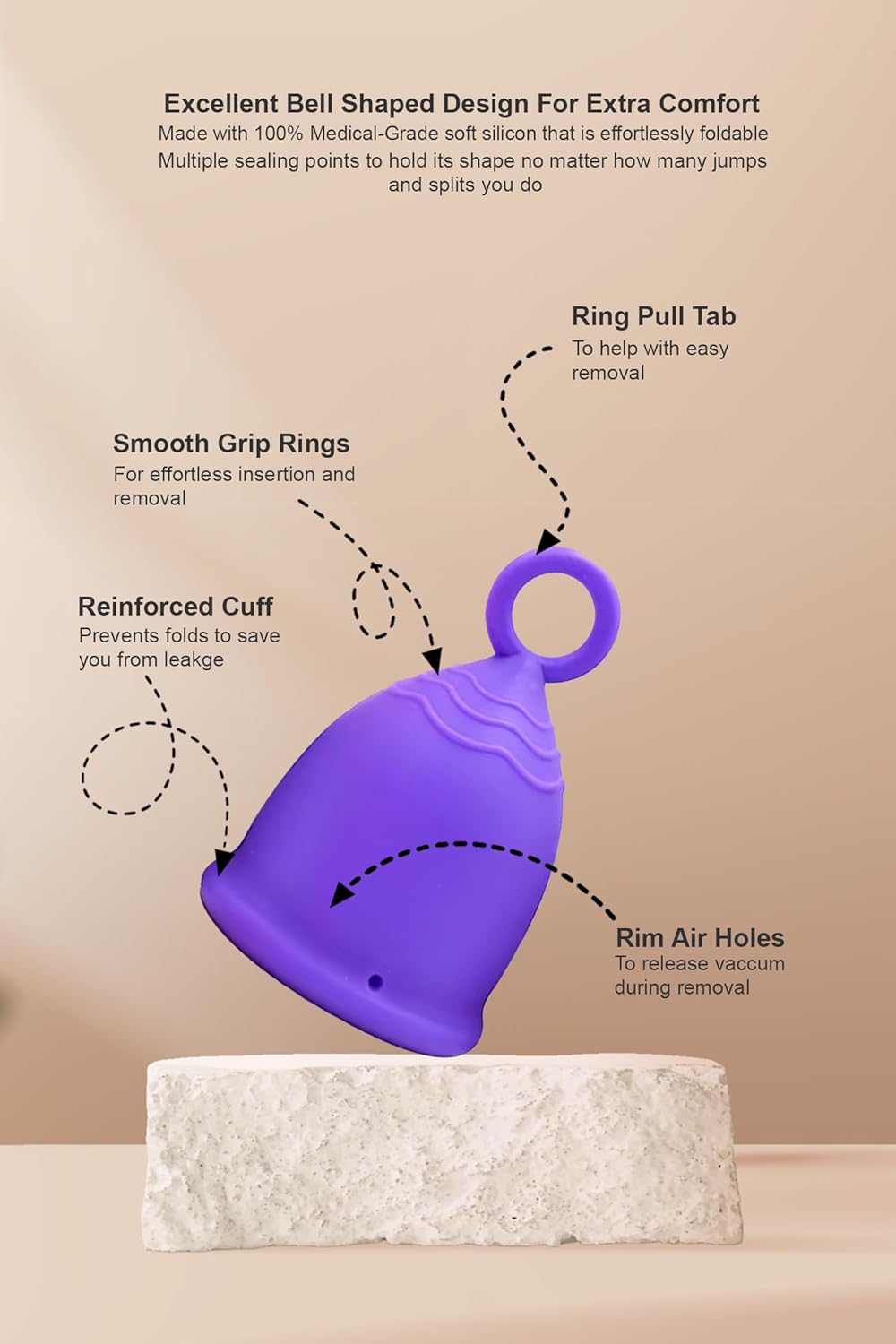 Menstrual Cup - Reusable, Soft & Safe Medical Grade Silicone Period Cup - 12 Hours Comfort - Eco Friendly Tampon & Pad Alternative for Active Lifestyle & Heavy Flow (Rose Pink & Purple)