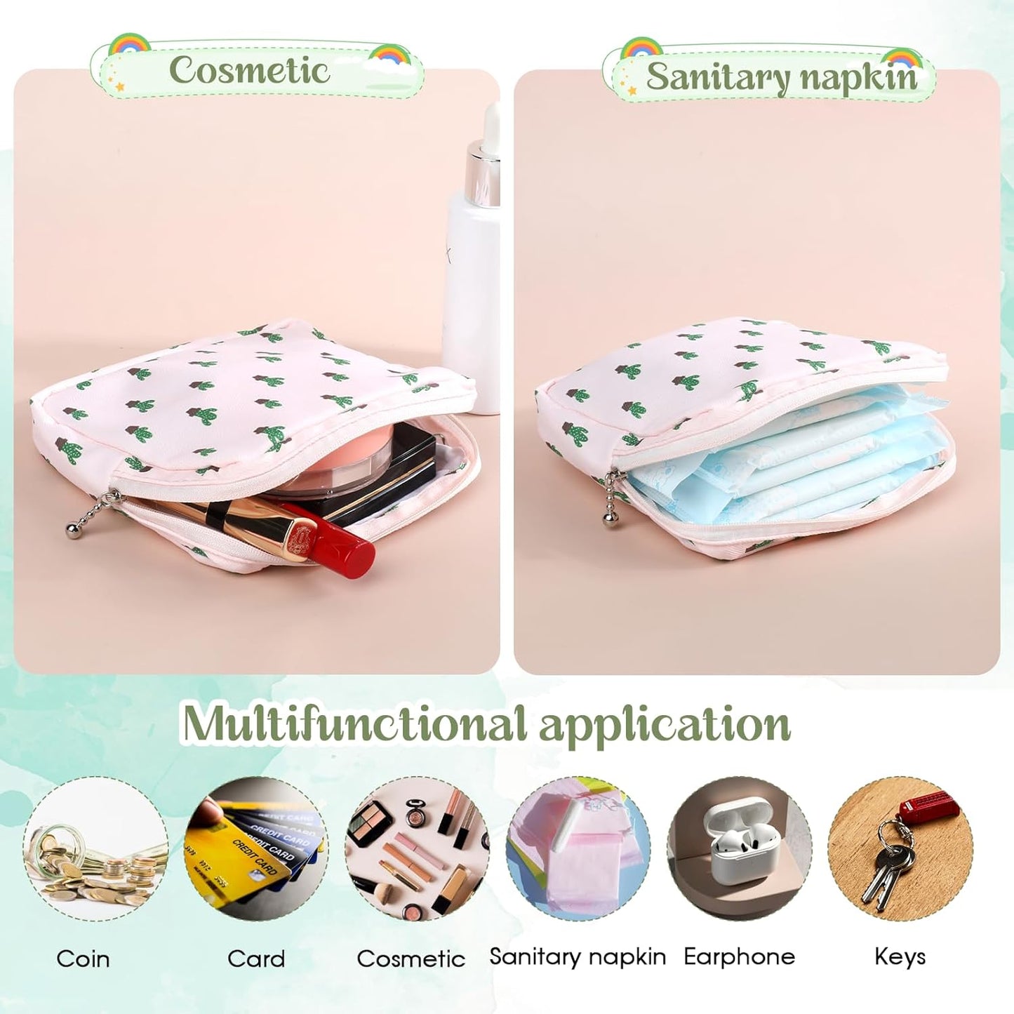 Jeffdad 3pcs Sanitary Napkin Storage Bag, Portable Reusable Menstrual Pads Bags Women Tampon Bags Feminine Products Bag Period Kit Bag (Type Two)